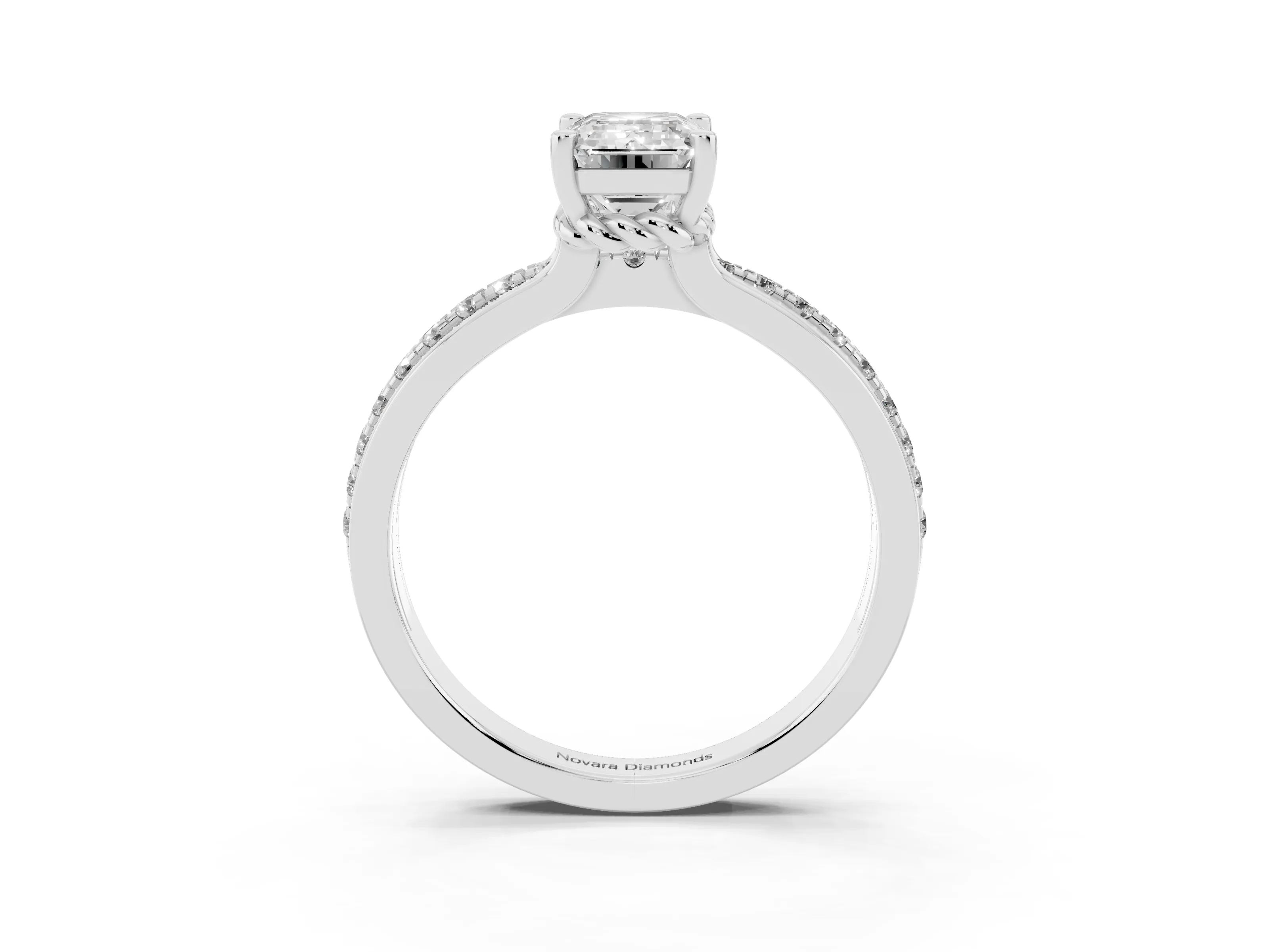 Emerald Cut Diamond Solitaire Ring Set in Platinum with Channel Set Band and Prong Setting