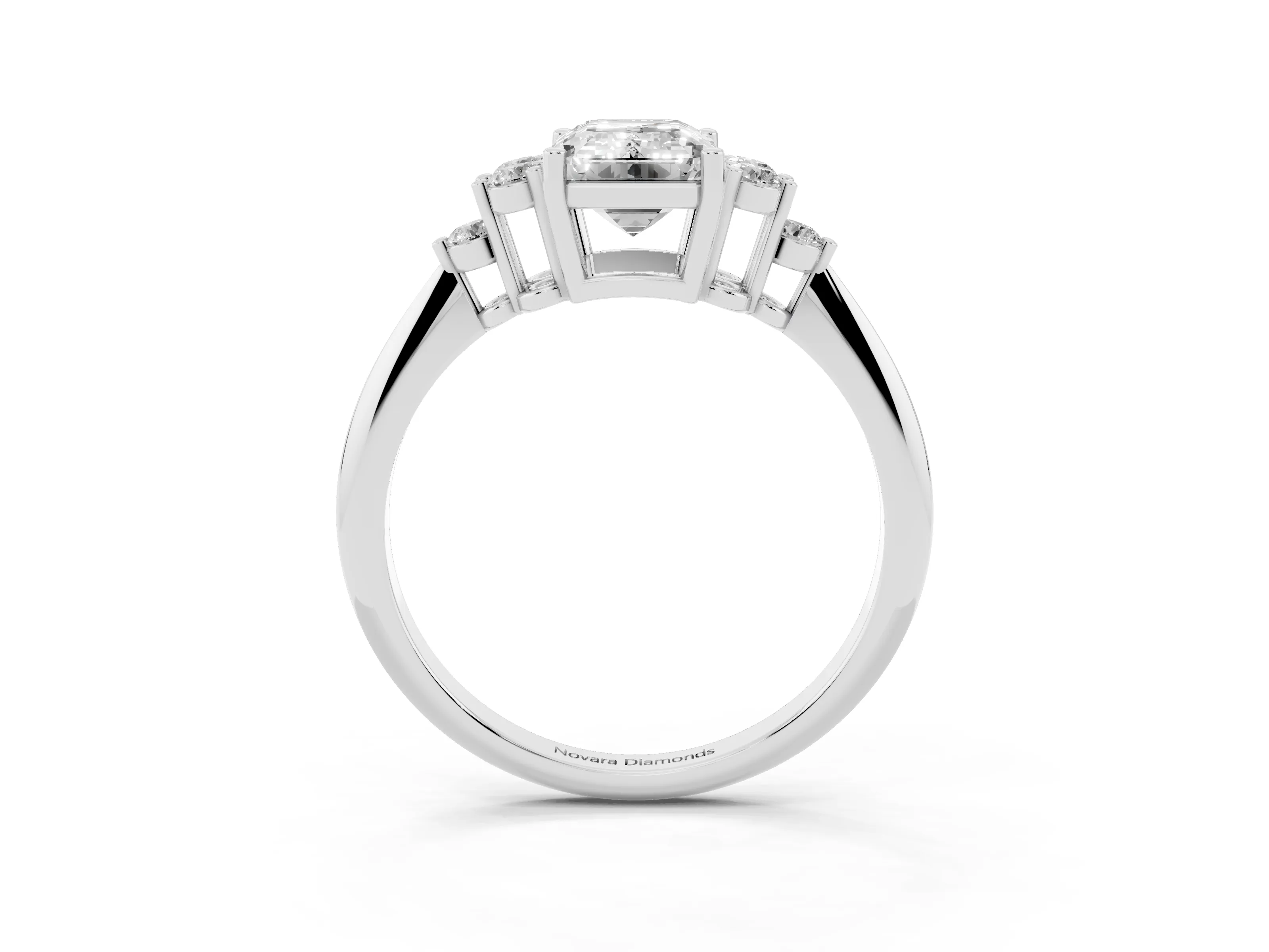 Emerald Cut Diamond Cluster Ring Set in White gold with Plain Band and Prong Setting
