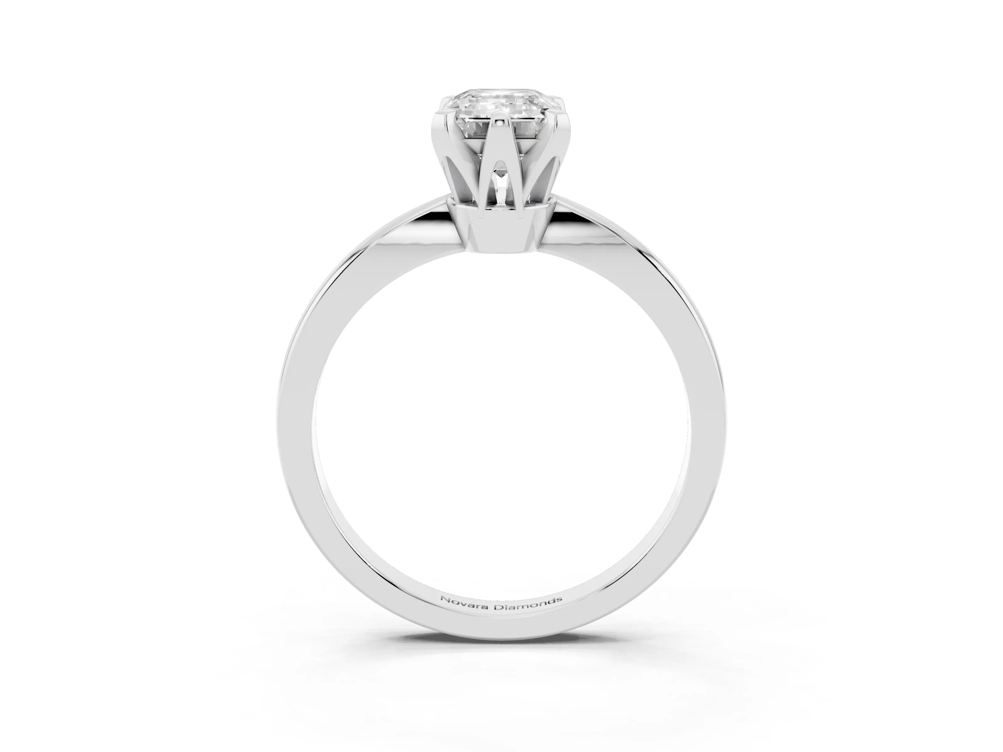 Emerald Cut Diamond Solitaire Engagement Ring Set in Silver with Slim Tapered Solitaire Band
