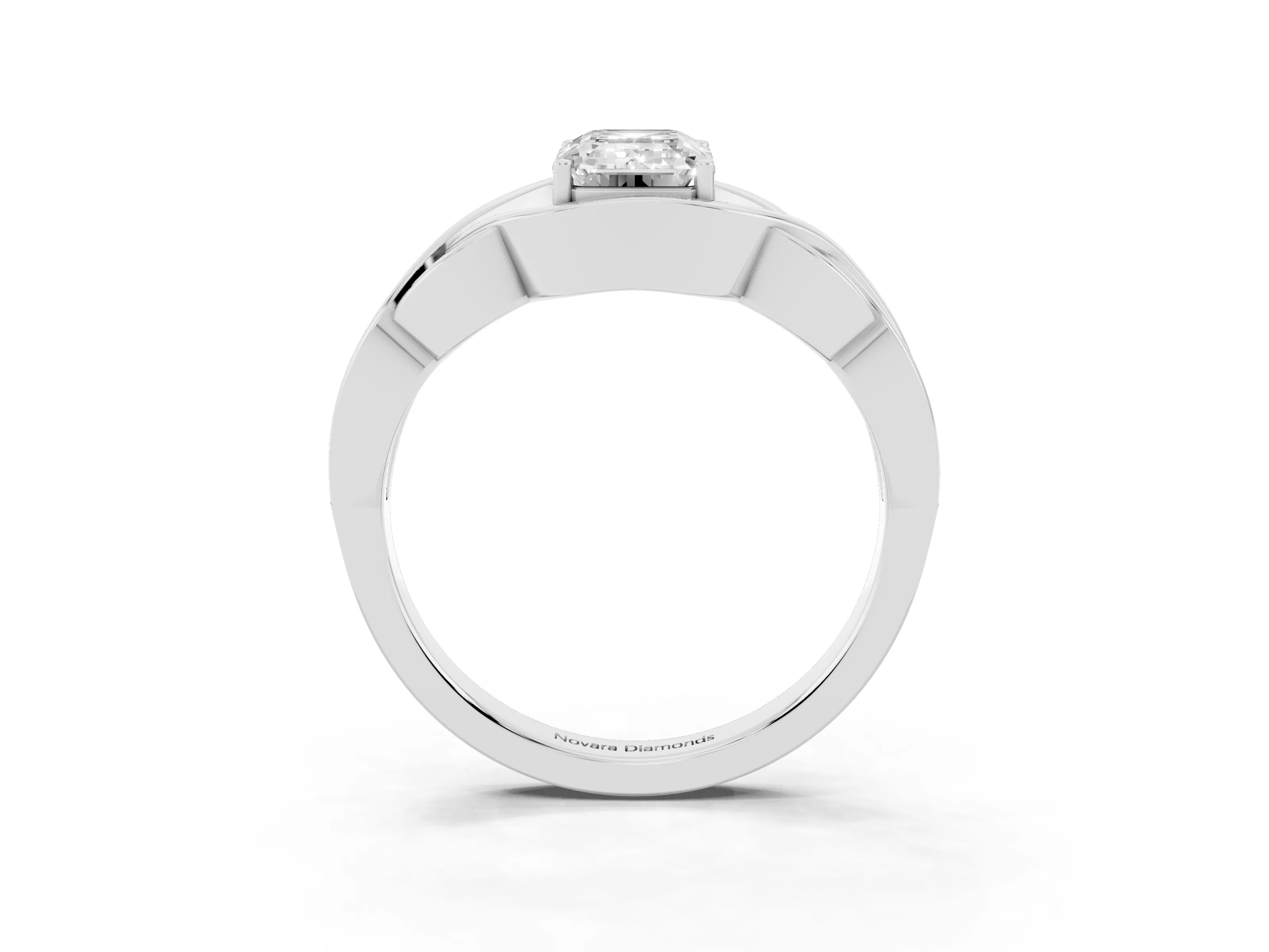 Emerald Cut Diamond Solitaire Ring Set in Silver with Intertwined Band