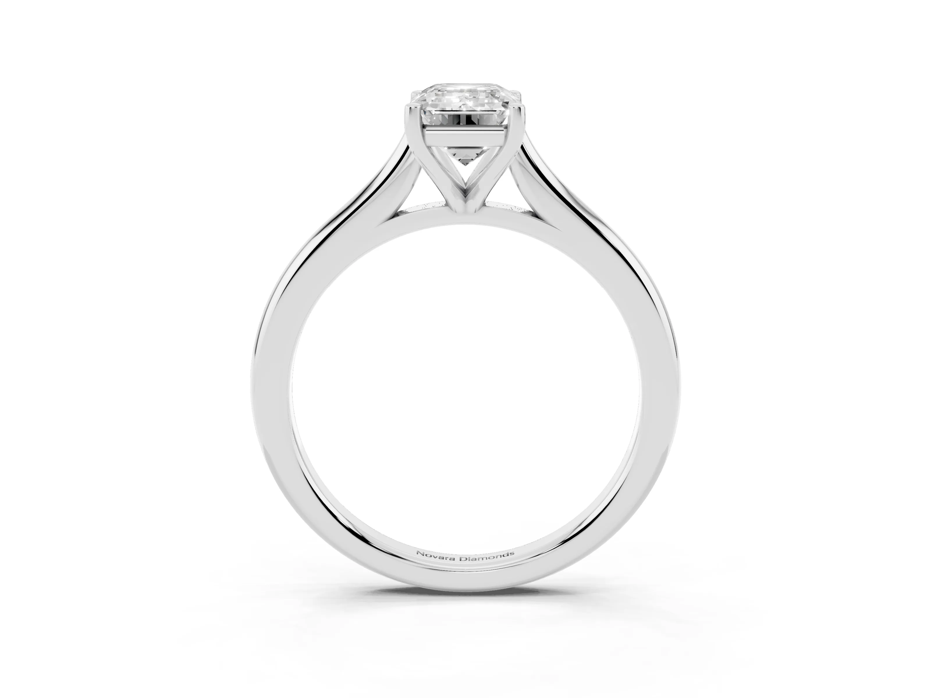 Emerald Cut Diamond Solitaire Ring Set in Silver with Cathedral Band and Prong Setting