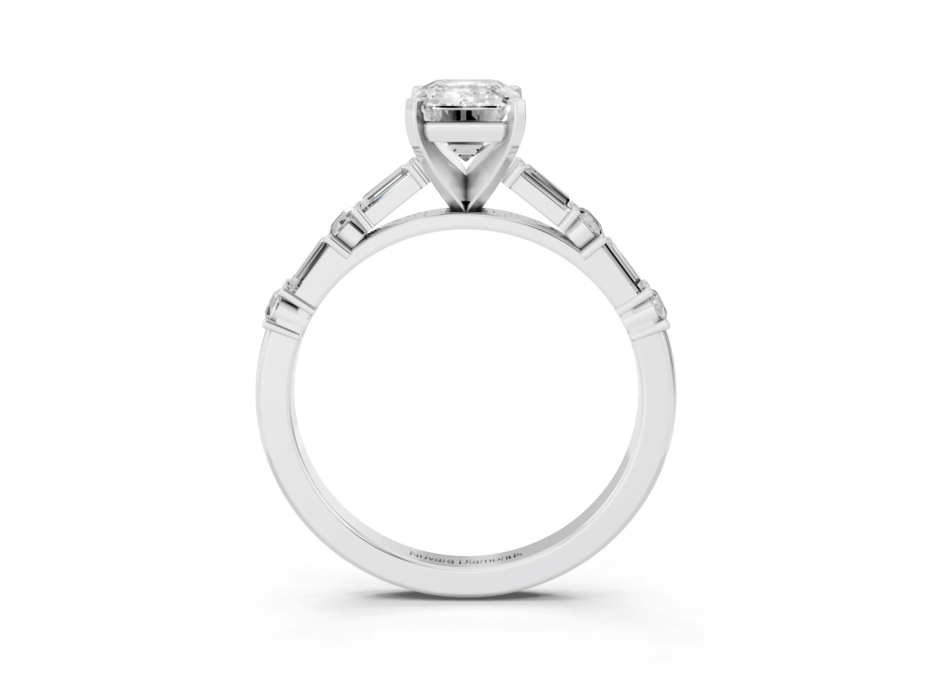 Emerald Cut Diamond Solitaire Set in Platinum with Side Baguettes and Channel Set Band