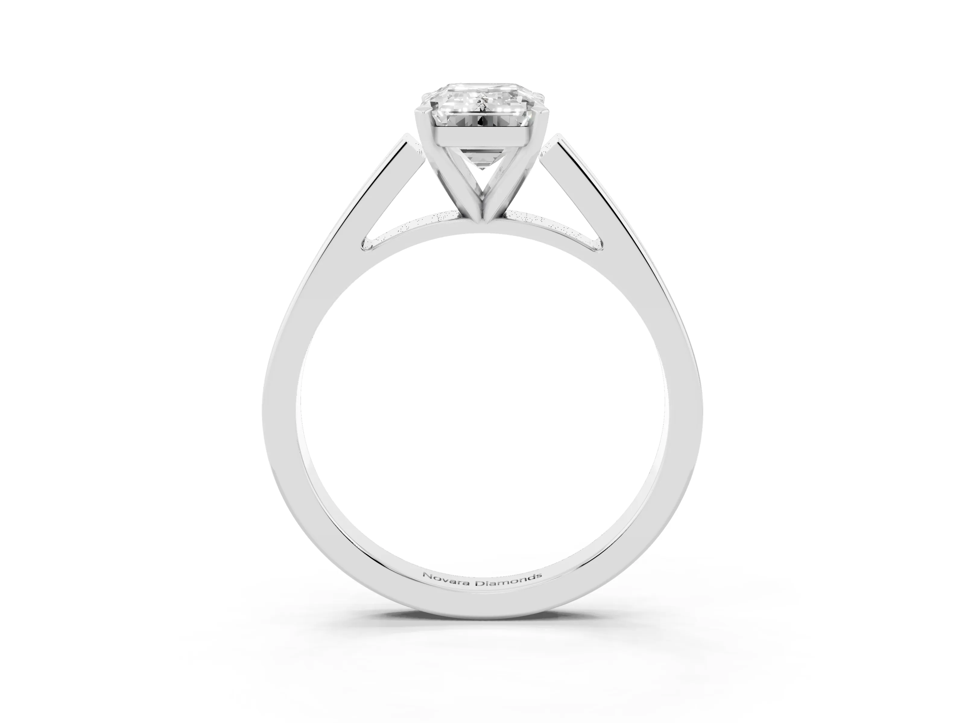 Emerald Cut Diamond Solitaire Engagement Ring Set in Platinum with Prong Setting and Tapered Band