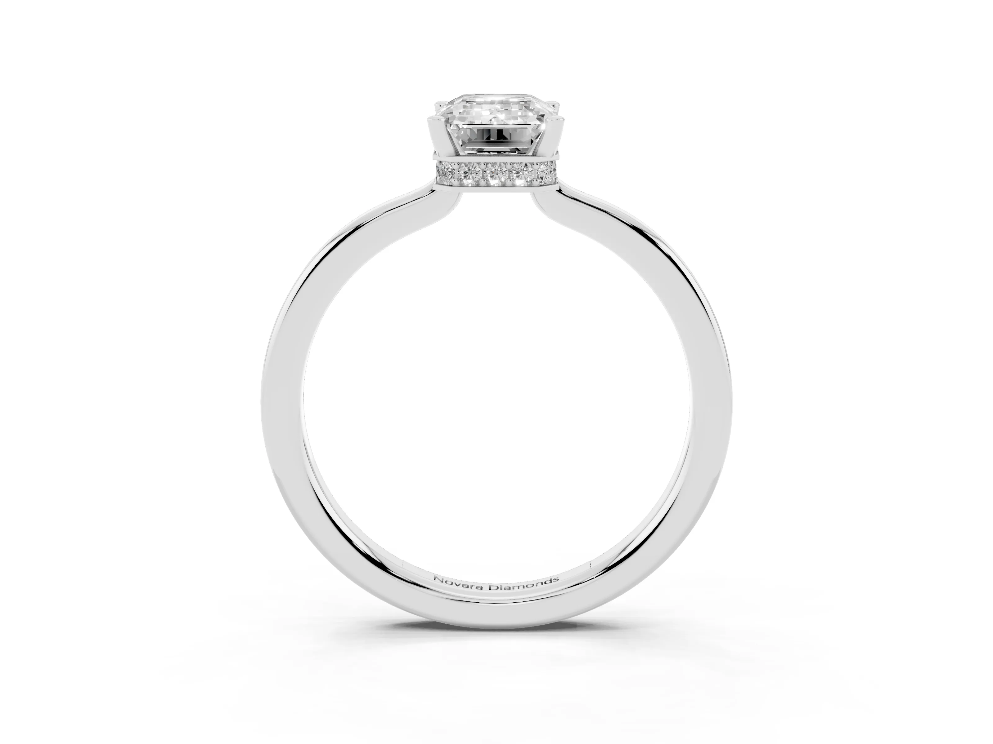 Emerald Cut Diamond Solitaire Engagement Ring Set in Platinum with Prong Setting on a Plain Band