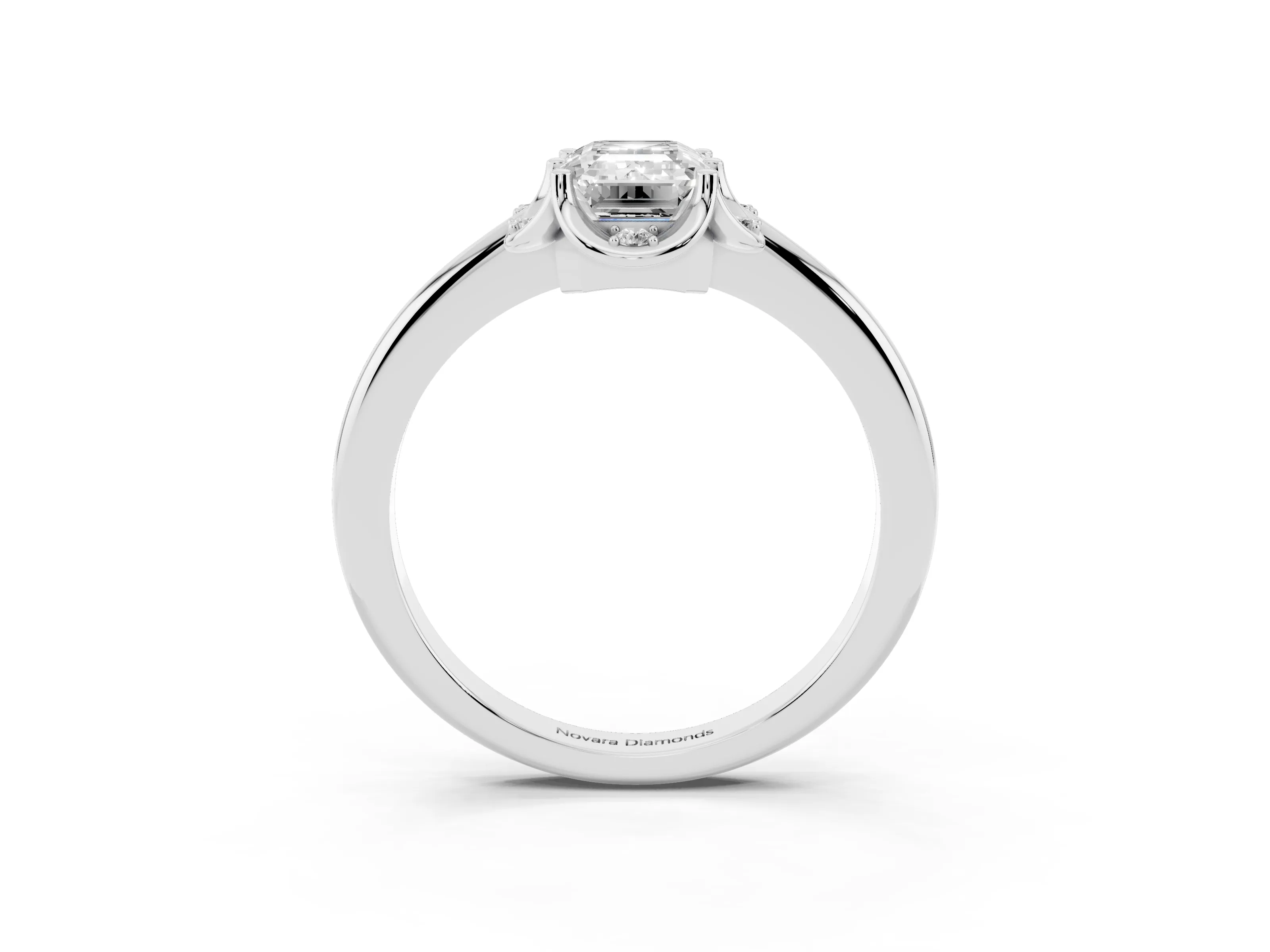 Emerald Cut Diamond Round Cluster Halo Ring Set in Platinum with Solitaire Band and Prong Setting