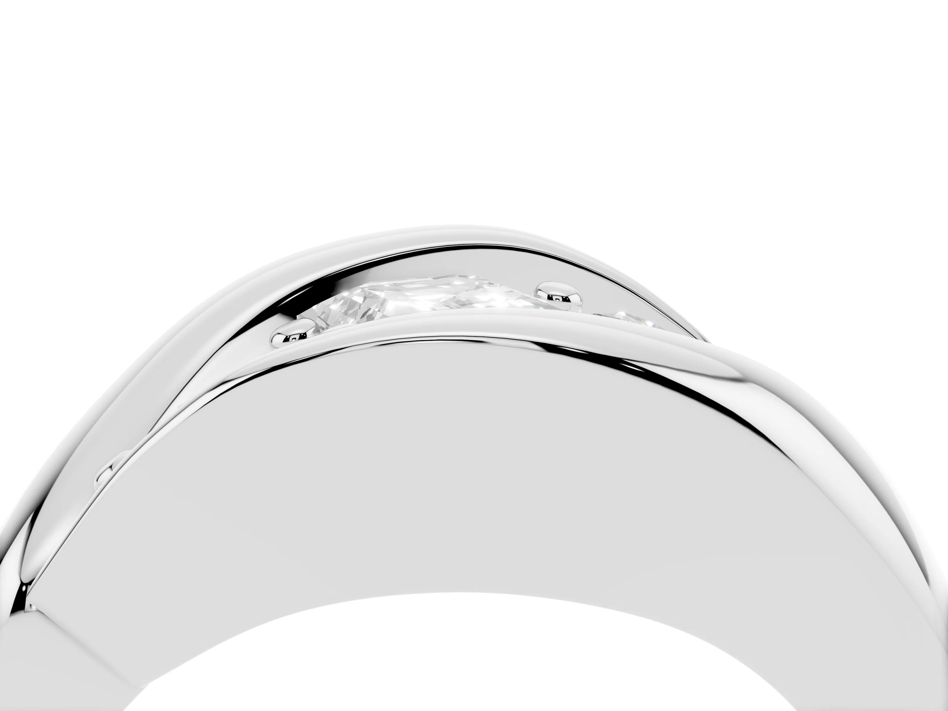 Emerald Cut Diamond Channel-Set Crossover Ring Set in White gold