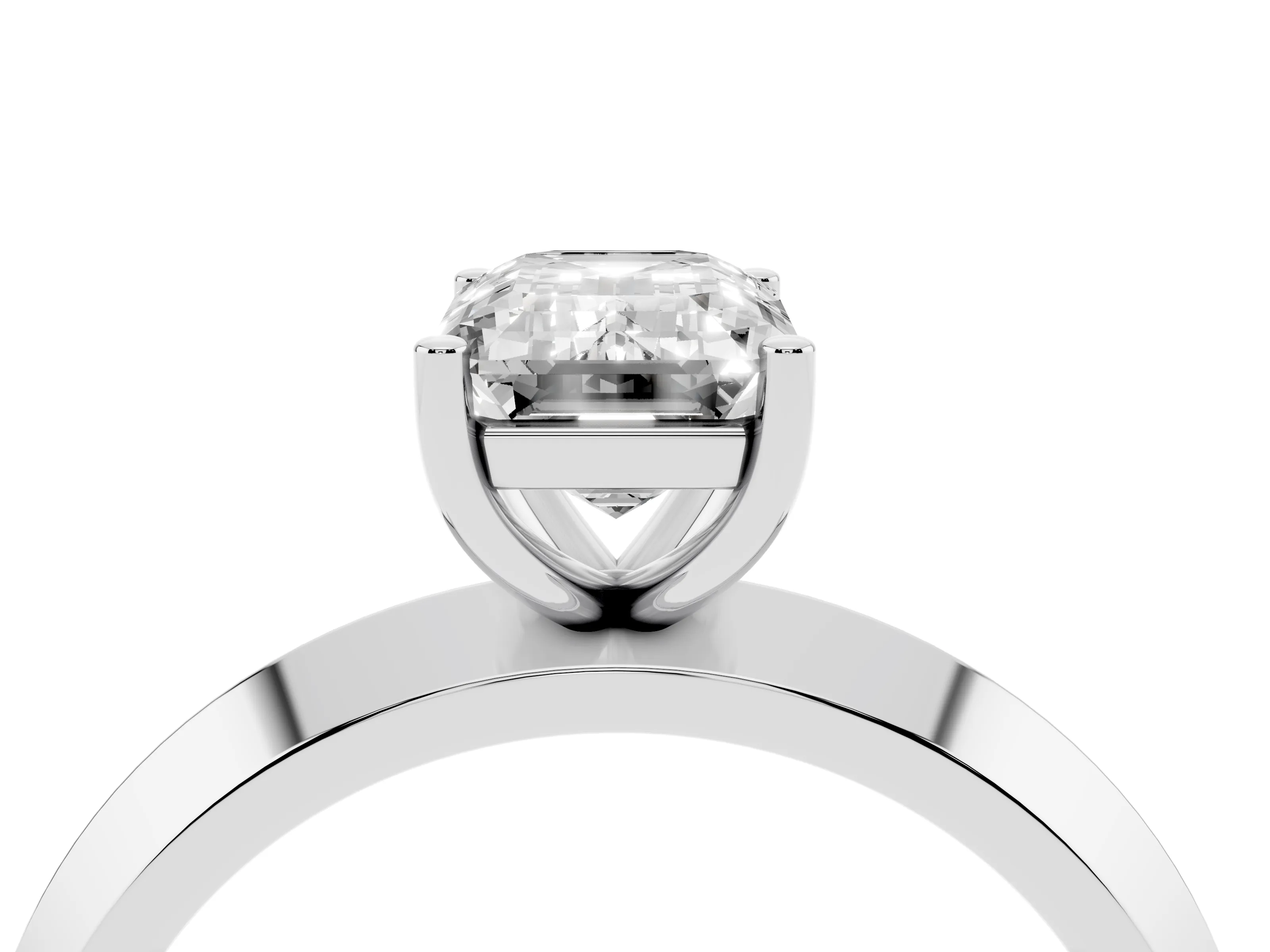 Emerald Cut Diamond Solitaire Engagement Ring Set in Platinum with Flat Band and Prong Setting