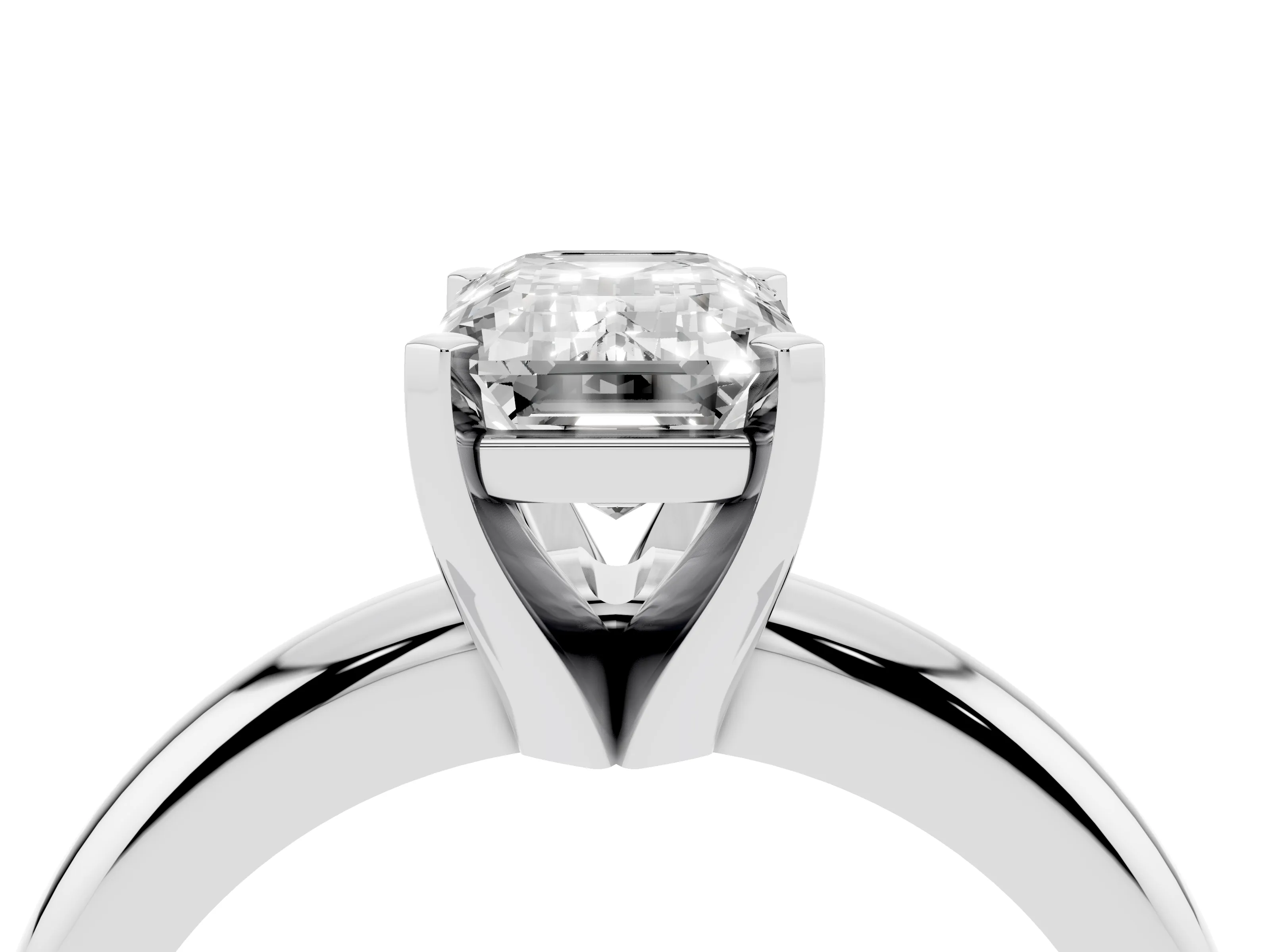 Emerald Cut Diamond Solitaire Engagement Ring Set in Platinum with Round Band and Prong Setting