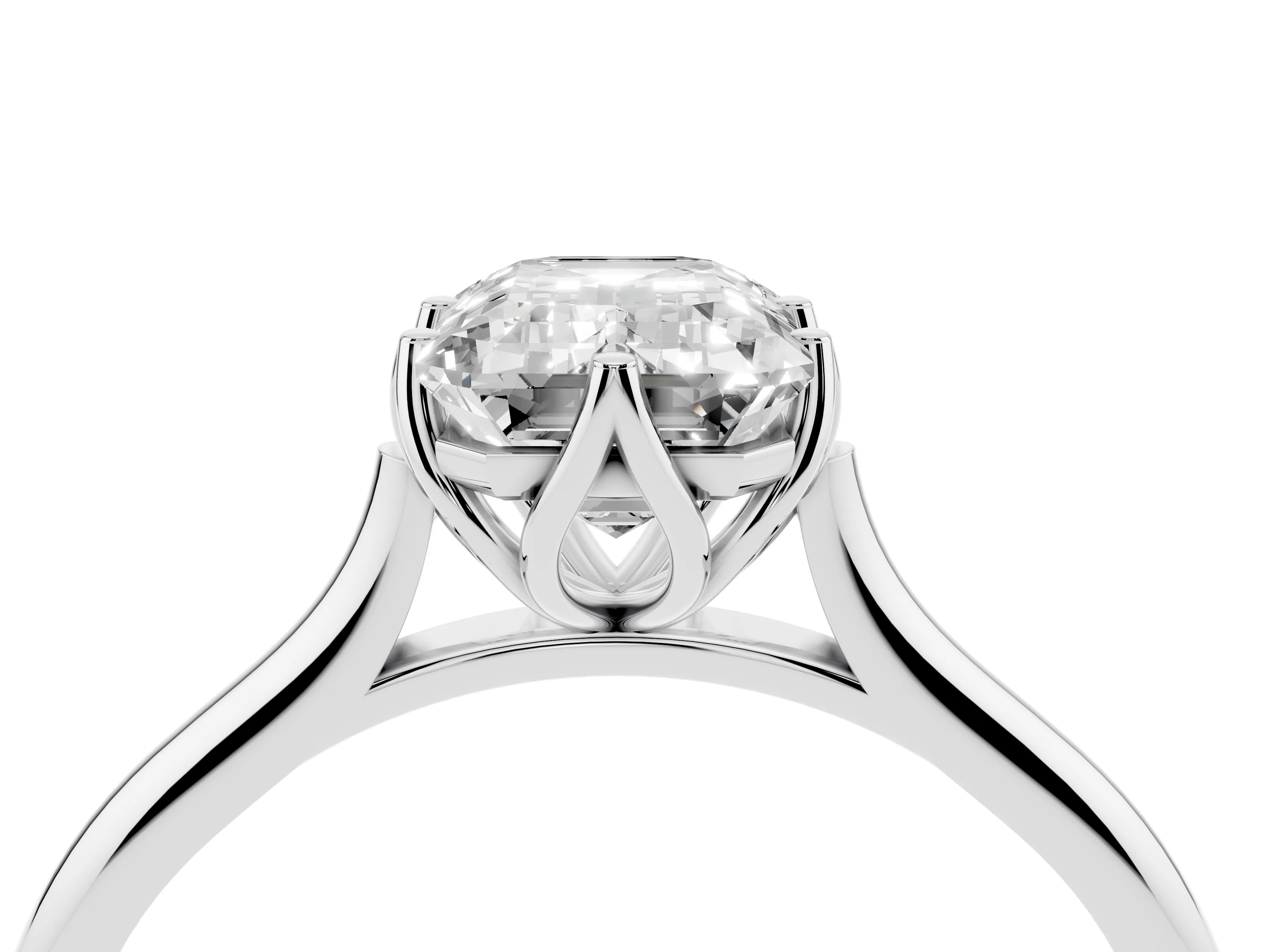 Emerald Cut Diamond Solitaire Cathedral Ring Set in Silver with Prong Setting