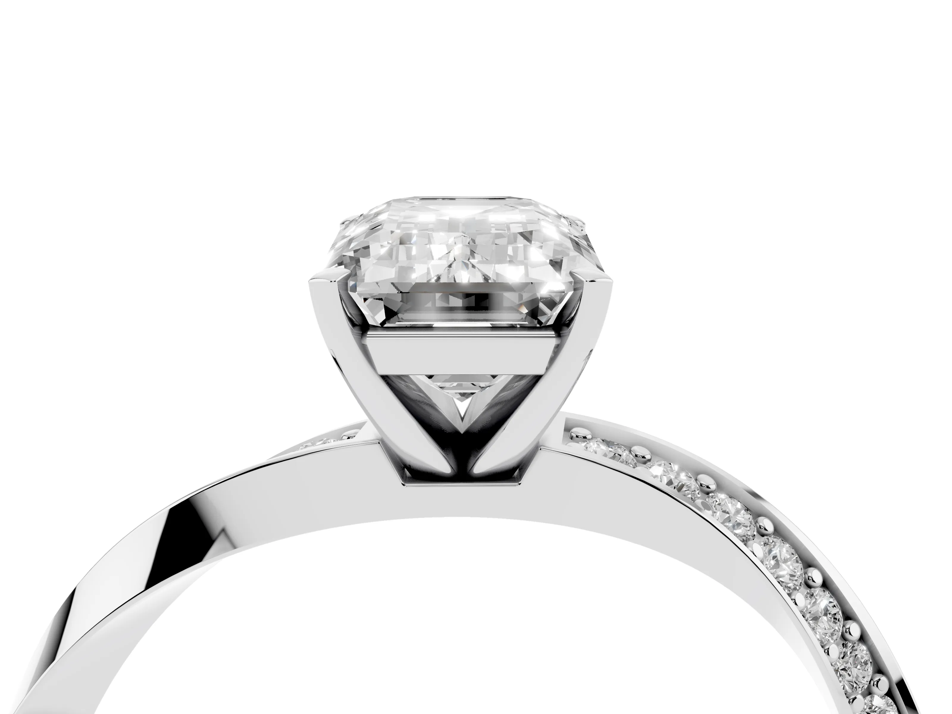 Emerald Cut Diamond Engagement Ring Set in Platinum with Side Stone Accents and Prong Setting