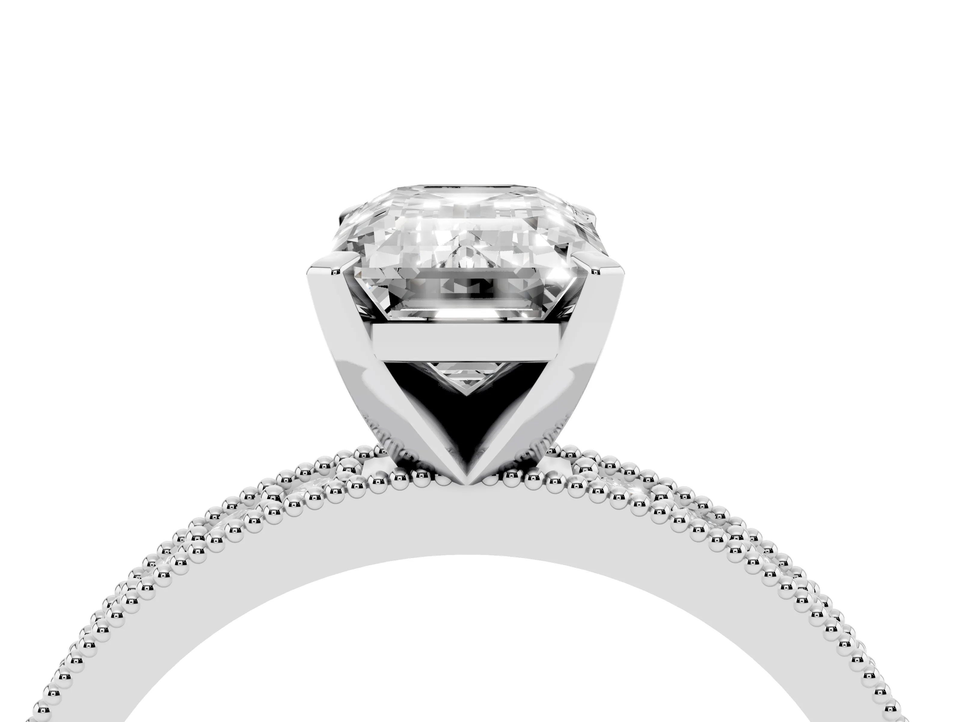 Emerald Cut Diamond Milgrain Pavé Engagement Ring Set in Platinum with Prong Setting