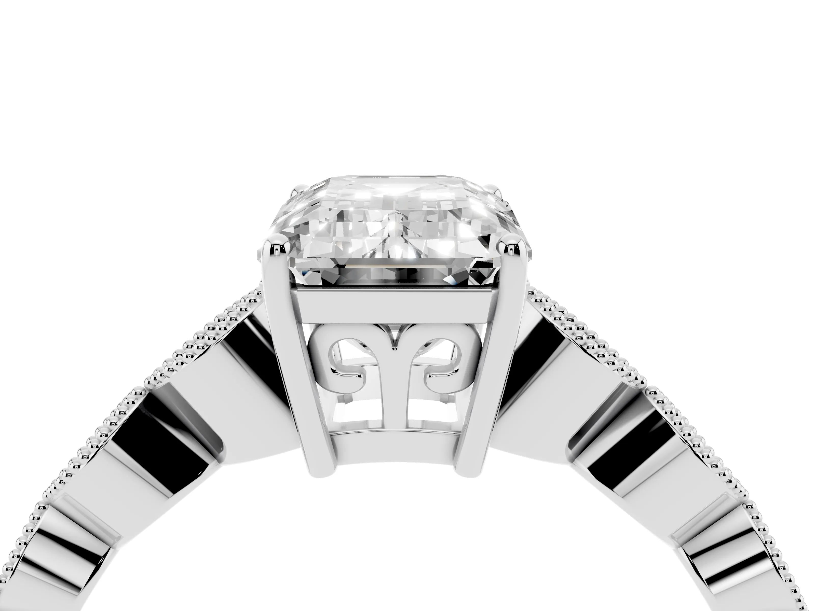 Emerald Cut Diamond Solitaire Ring Set in Silver with Infinity Twist Pavé Band