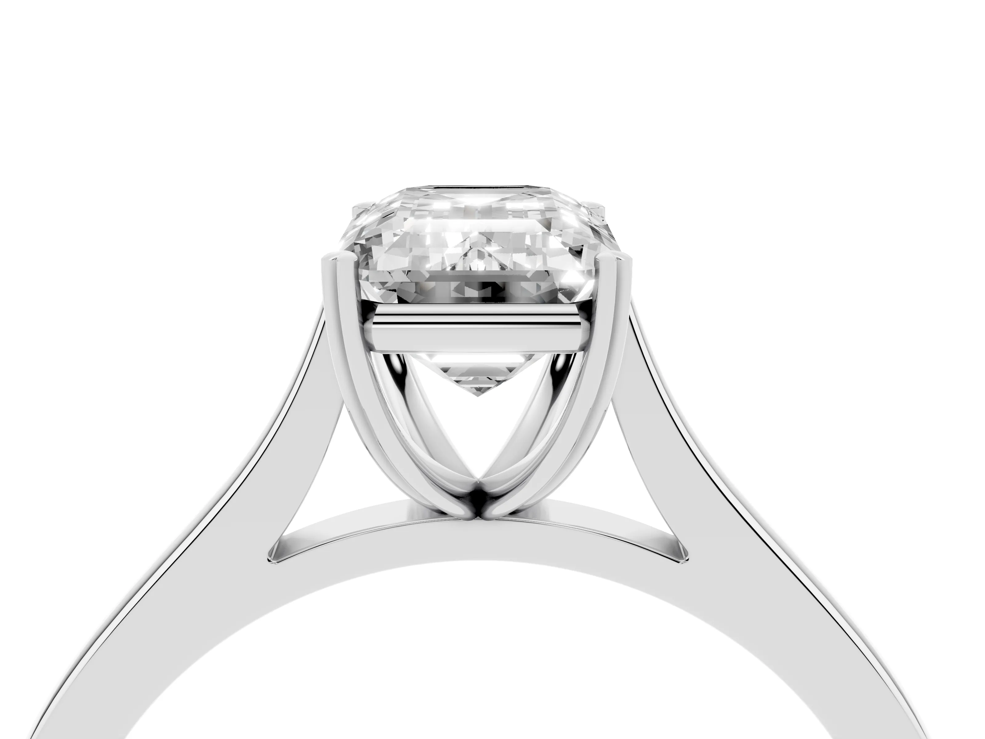 Emerald Cut Diamond Solitaire Heart Prong Engagement Ring Set in White gold with Tapered Band
