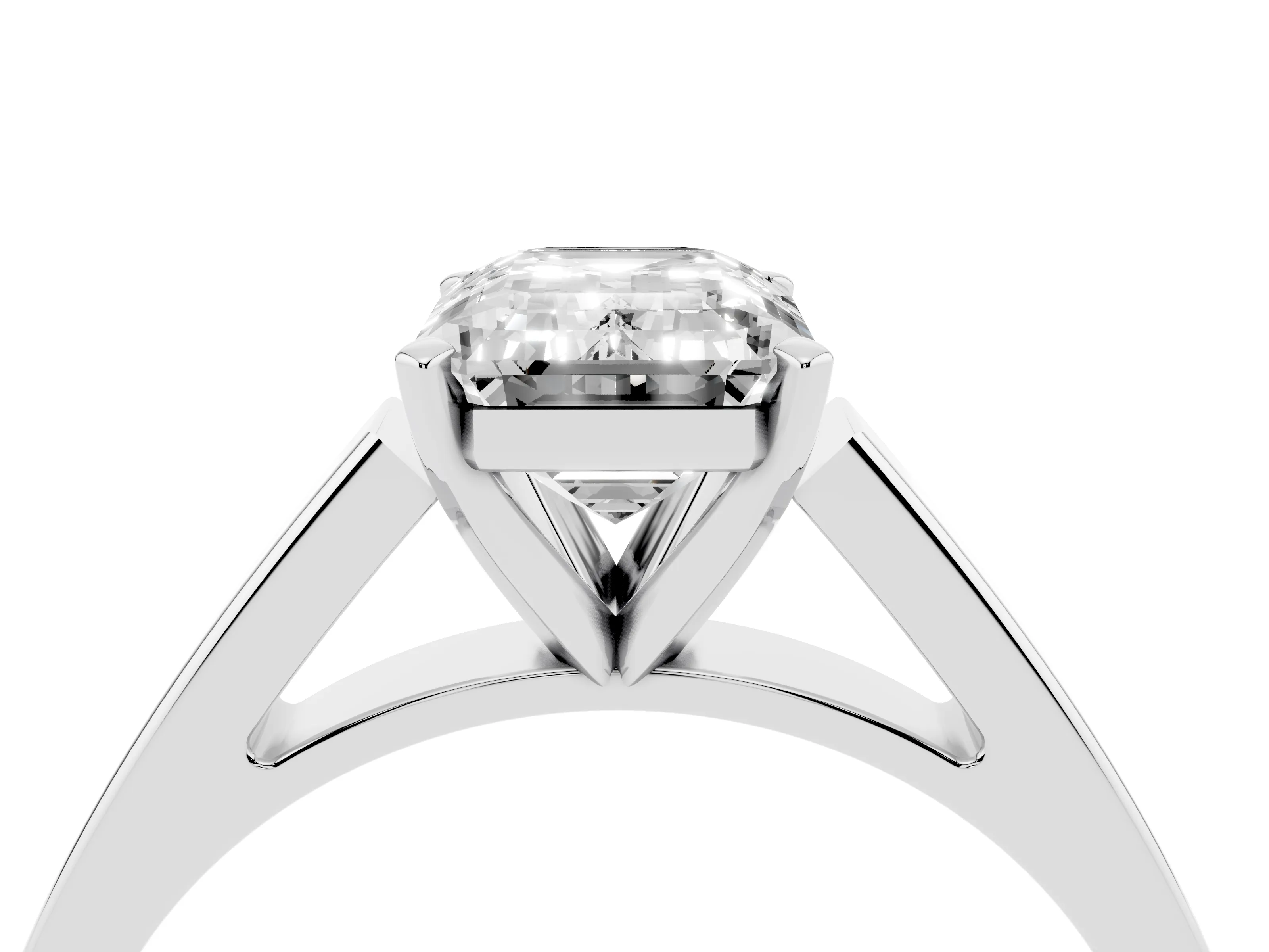 Emerald Cut Diamond Solitaire Engagement Ring Set in Platinum with Prong Setting and Tapered Band