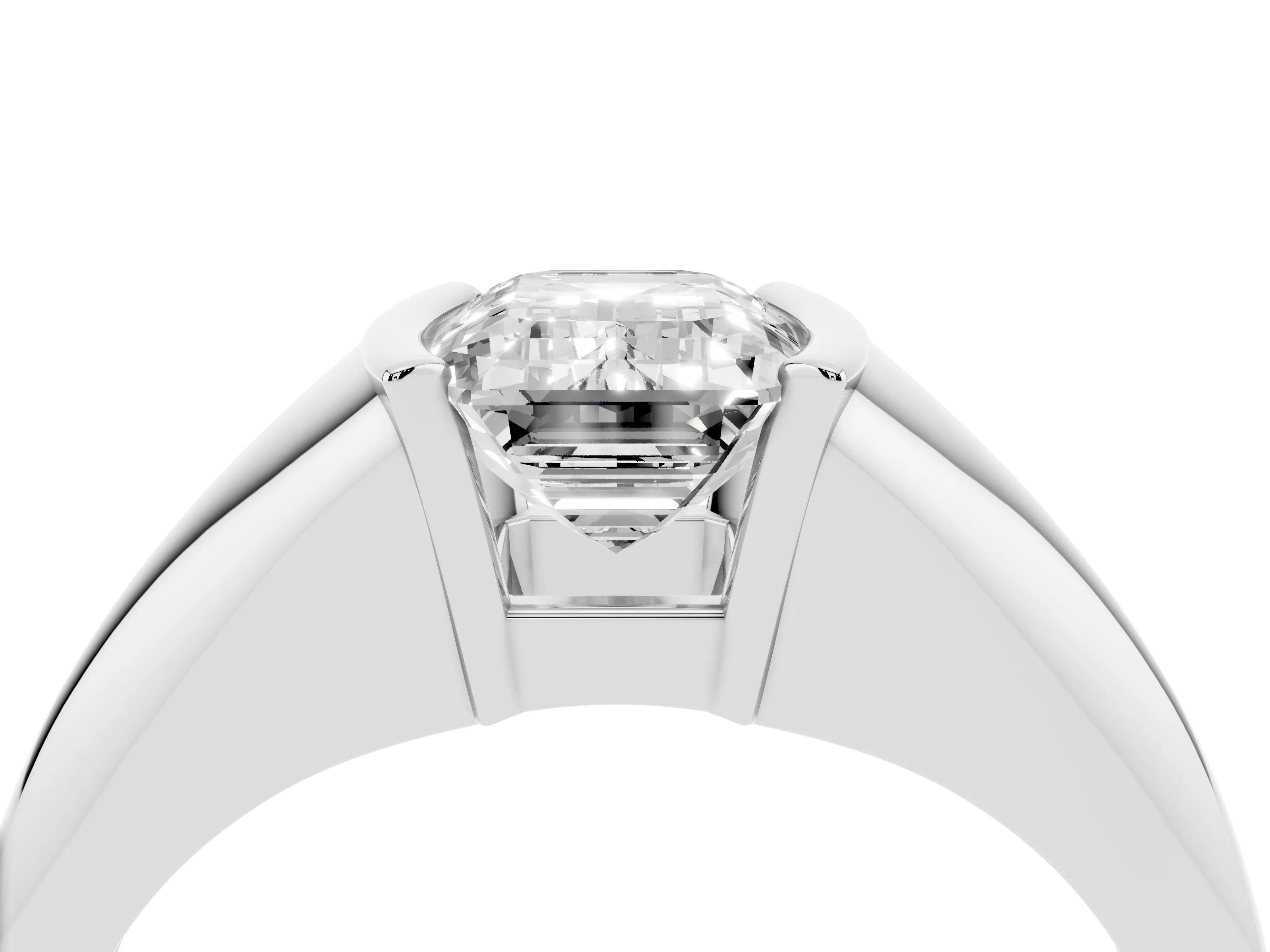 Emerald Cut Diamond Solitaire Tension Set Ring Set in Platinum