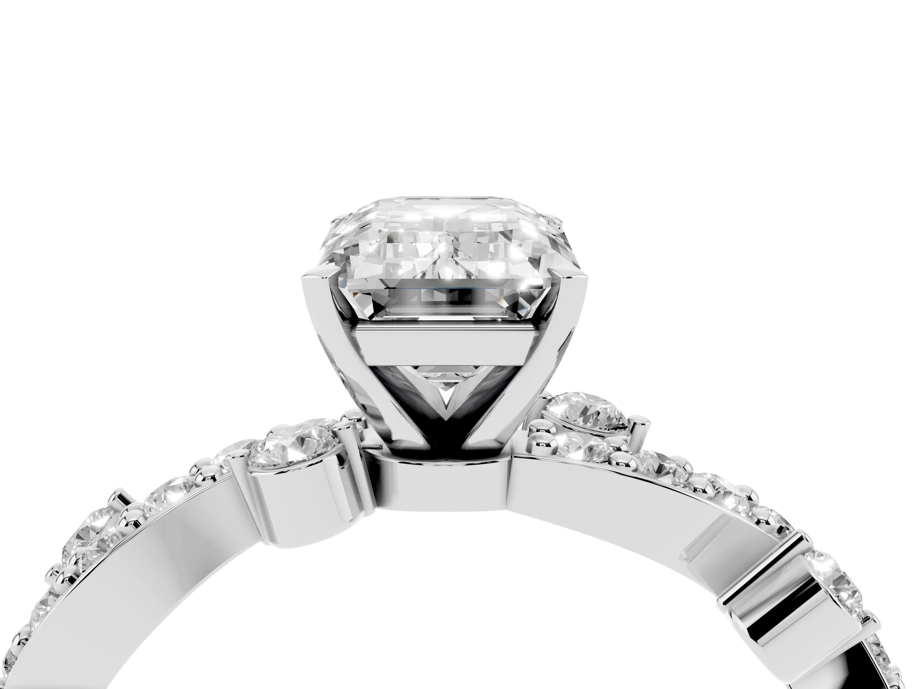 Emerald Cut Diamond Solitaire Twisted Band Set in Platinum with Pavé Setting