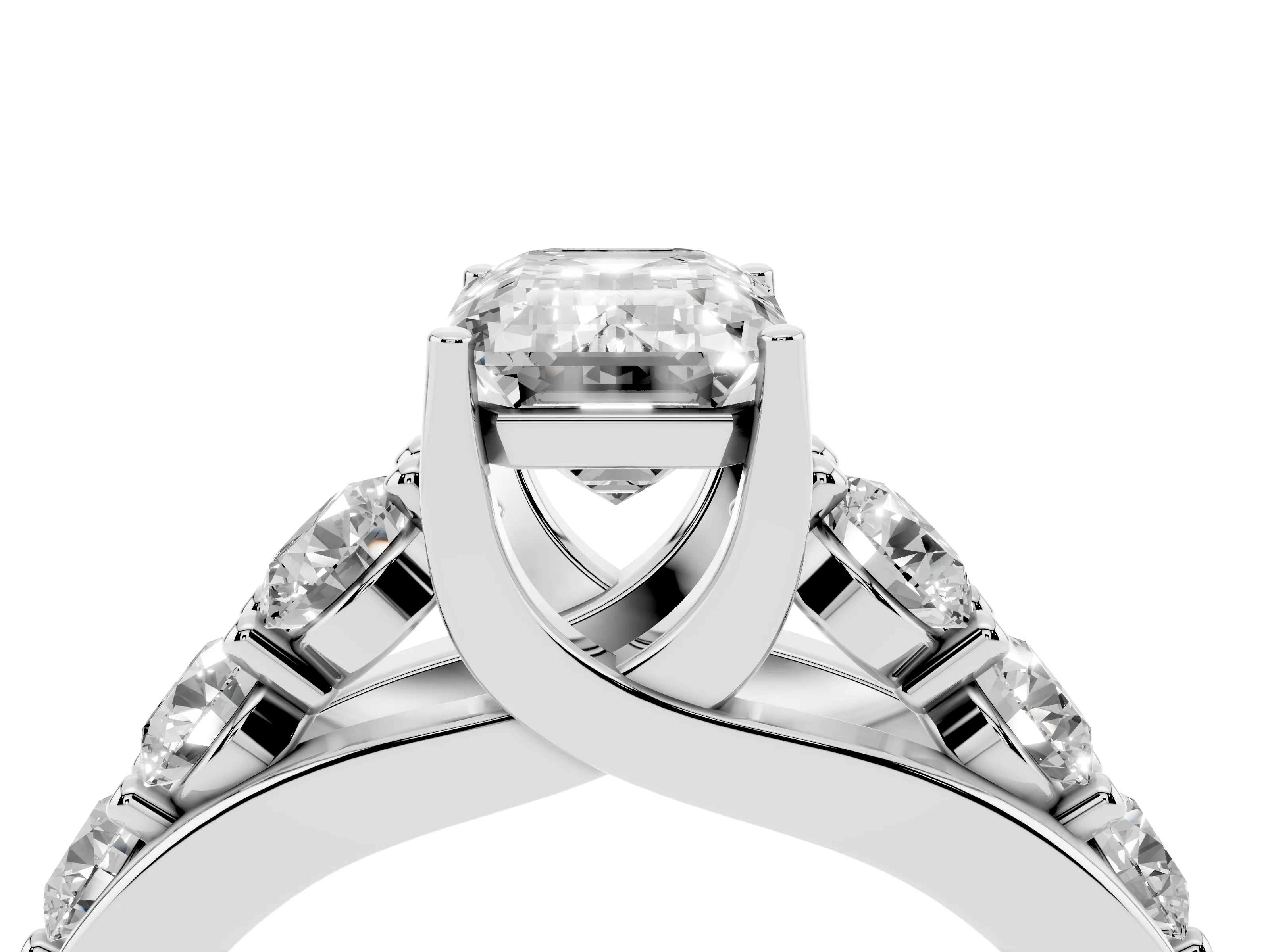 Emerald Cut Diamond Pavé Engagement Ring Set in White gold with Prong Setting