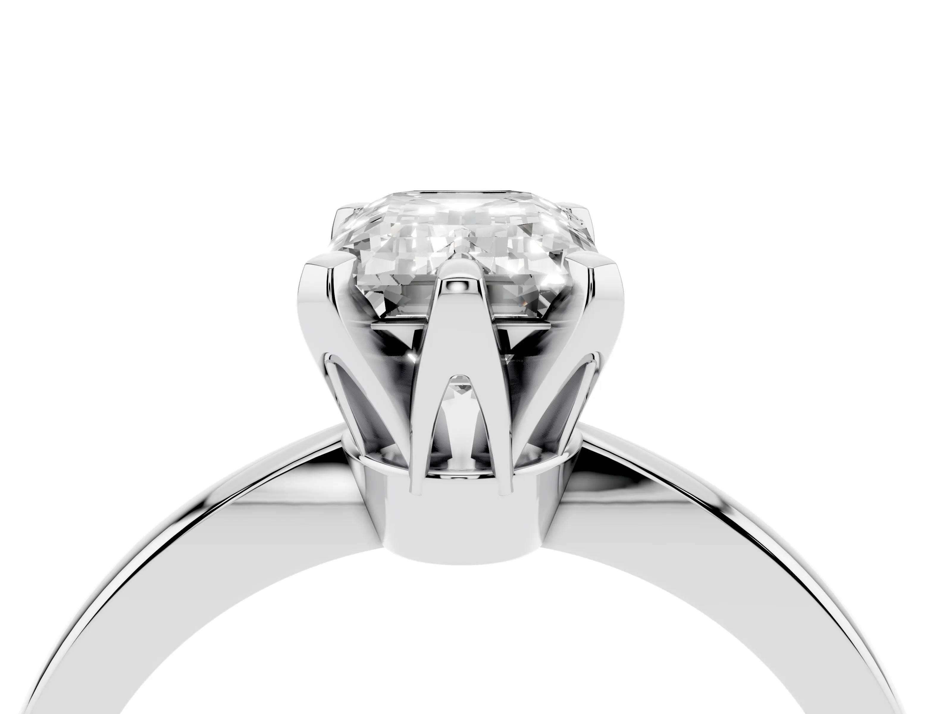 Emerald Cut Diamond Solitaire Engagement Ring Set in Silver with Slim Tapered Solitaire Band