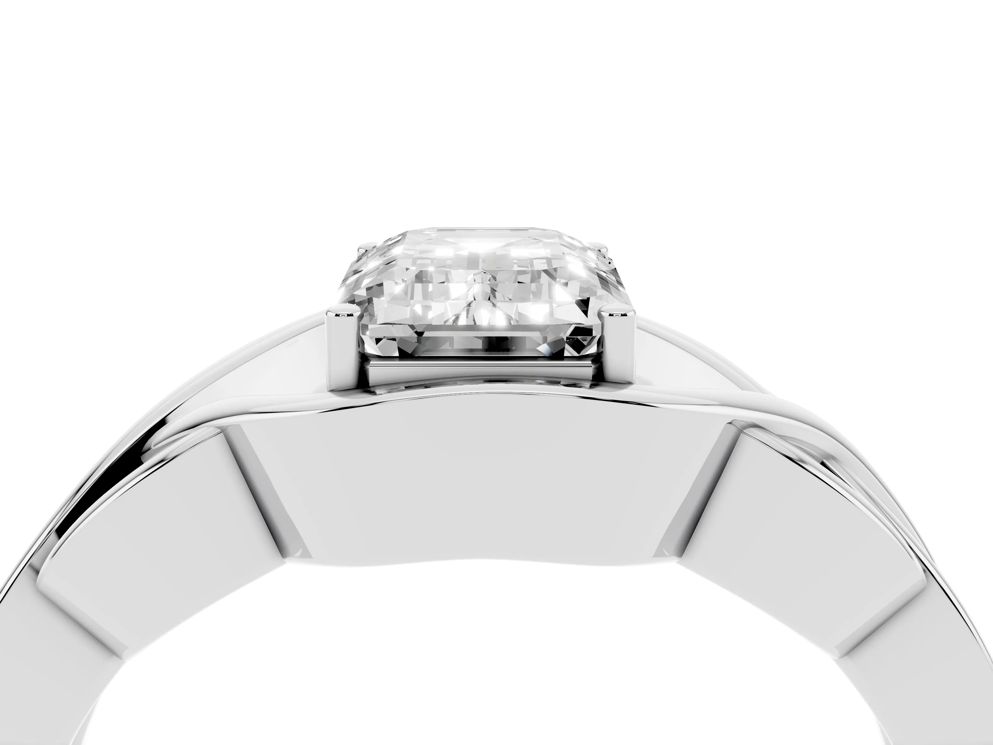 Emerald Cut Diamond Solitaire Ring Set in Silver with Intertwined Band