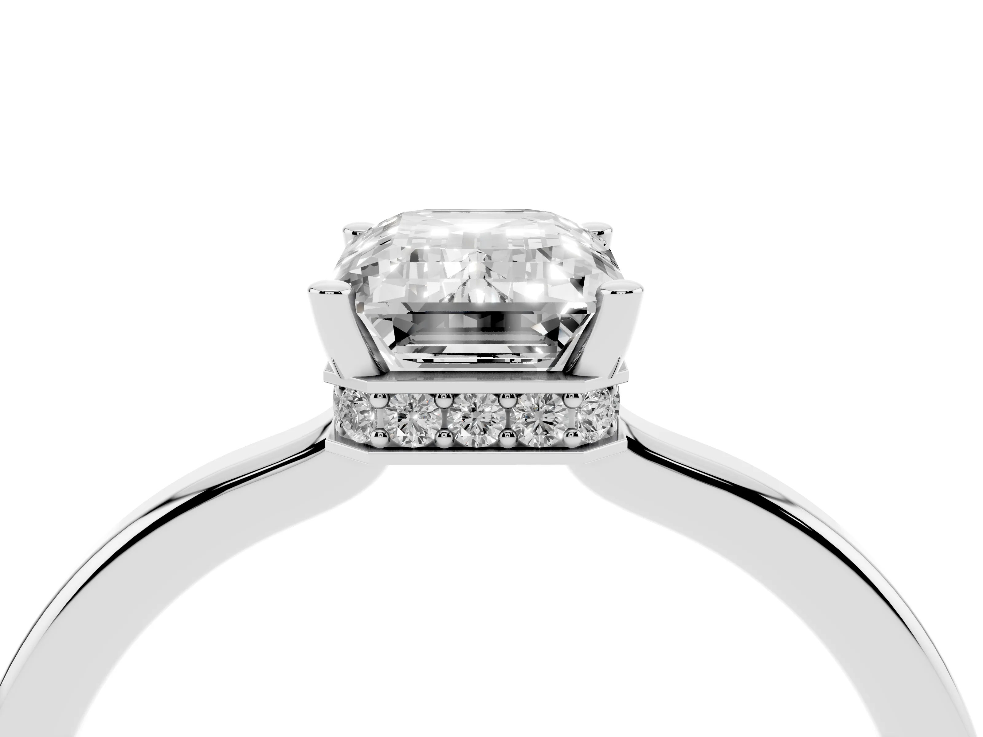 Emerald Cut Diamond Solitaire Engagement Ring Set in Platinum with Prong Setting on a Plain Band