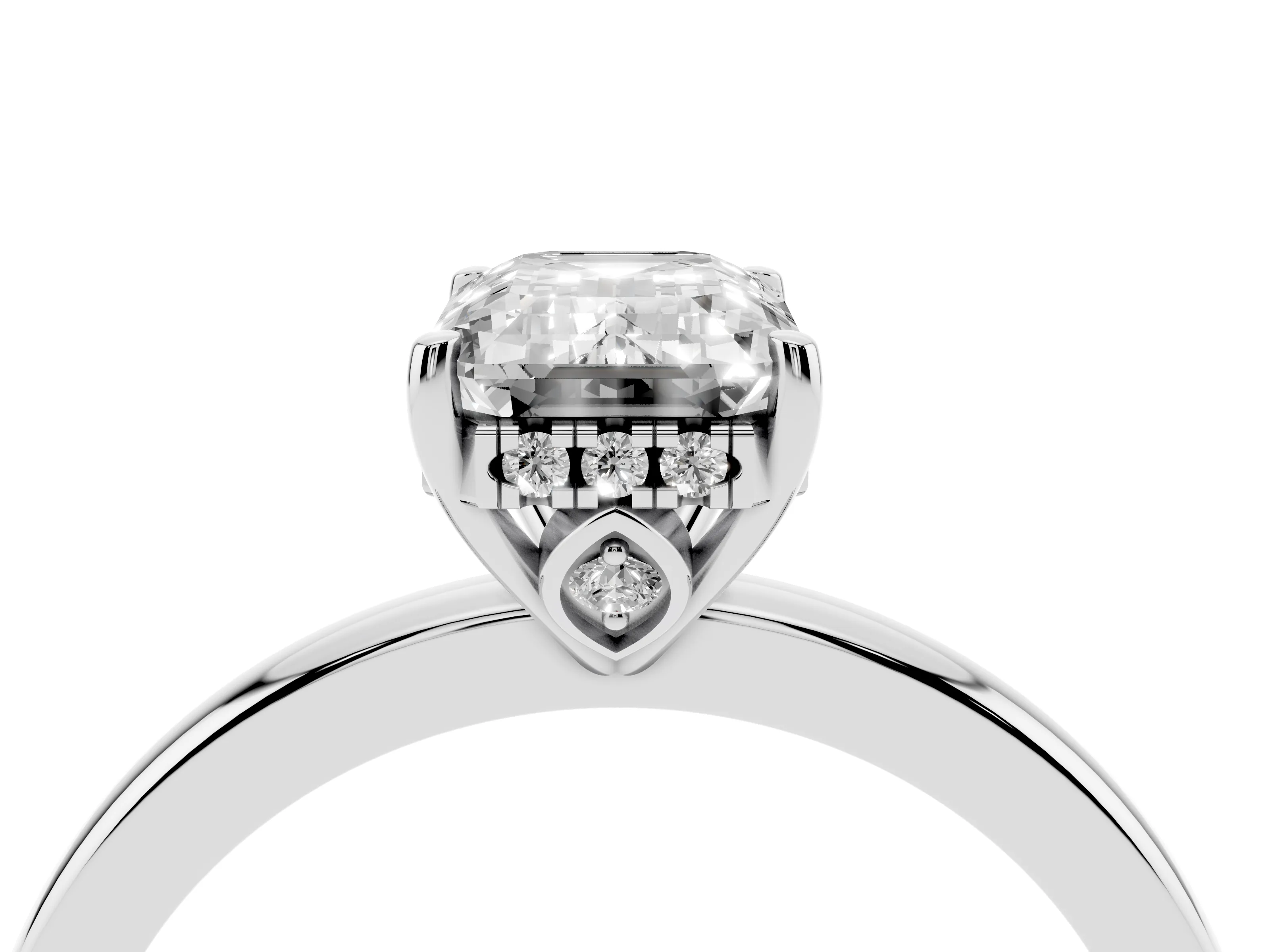 Emerald Cut Diamond Solitaire Ring Set in Platinum with Plain Band and Prong Setting
