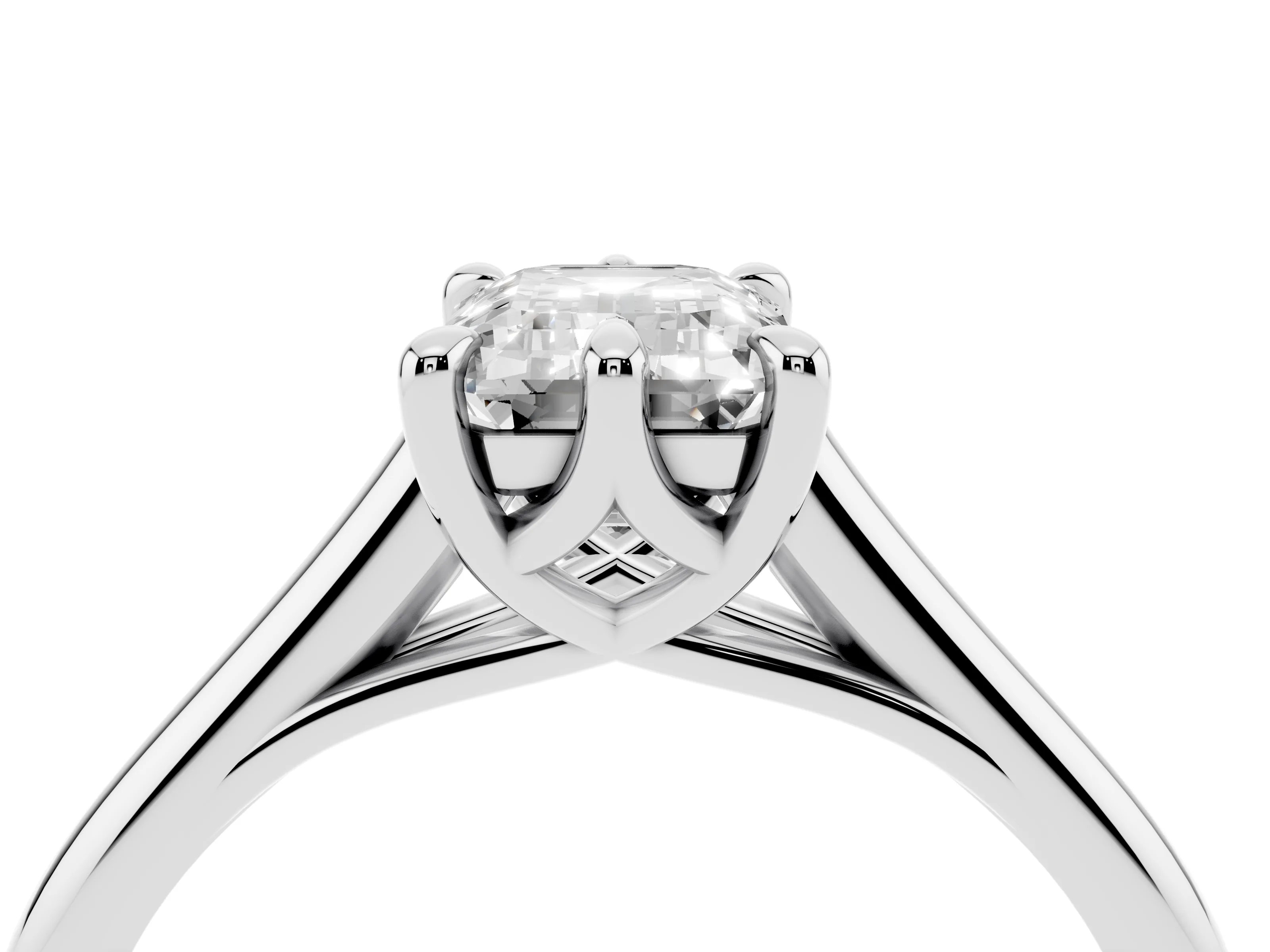 Emerald Cut Diamond Solitaire Engagement Ring Set in Silver with Prong Setting and Plain Classic Band