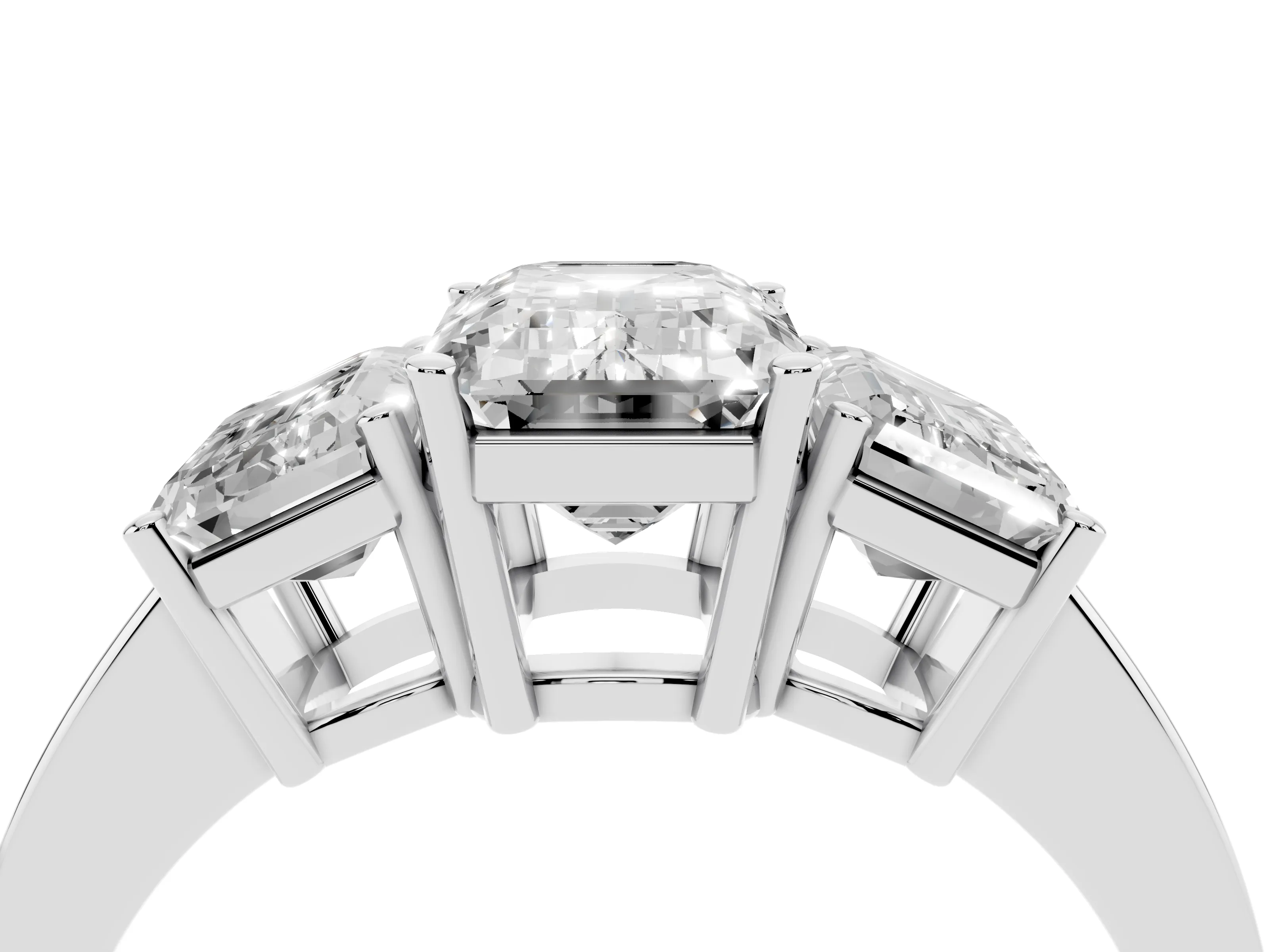 Emerald Cut Diamond Three-Stone Engagement Ring Set in Silver with Flat Band