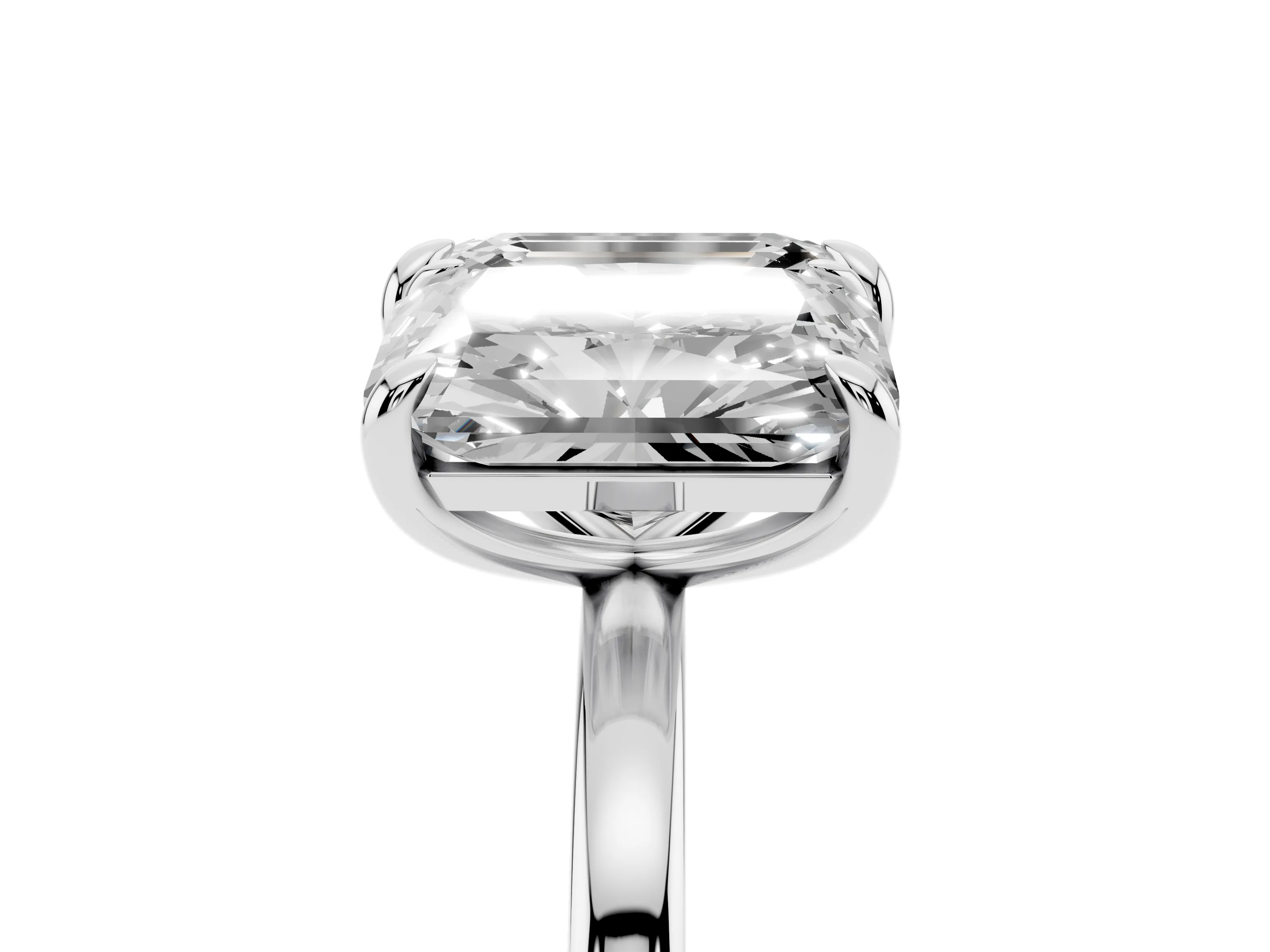 Emerald and Radiant Toi Moi Ring Set in Silver with Prong Setting and Plain Band