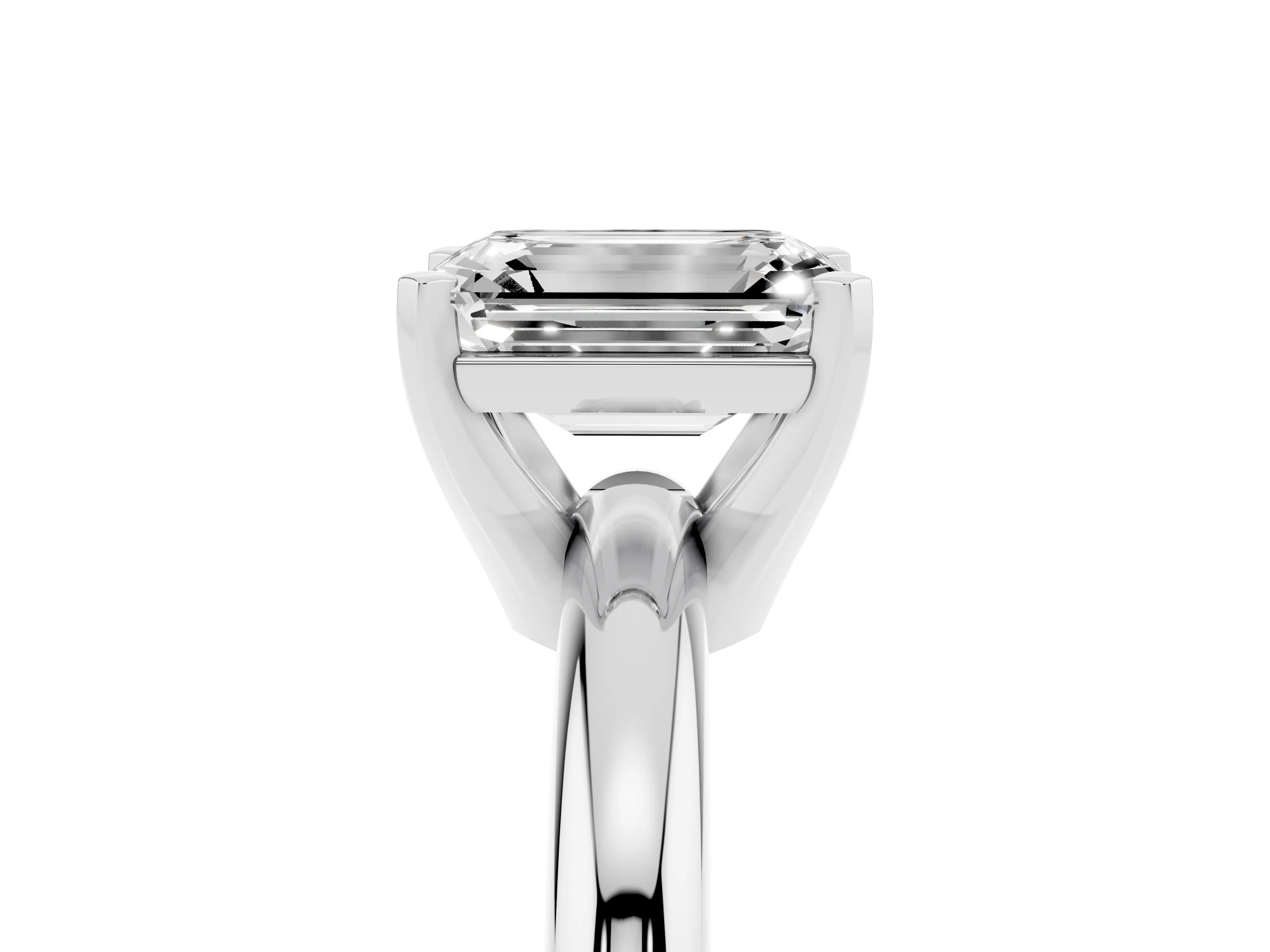 Emerald Cut Diamond Solitaire Engagement Ring Set in Platinum with Round Band and Prong Setting
