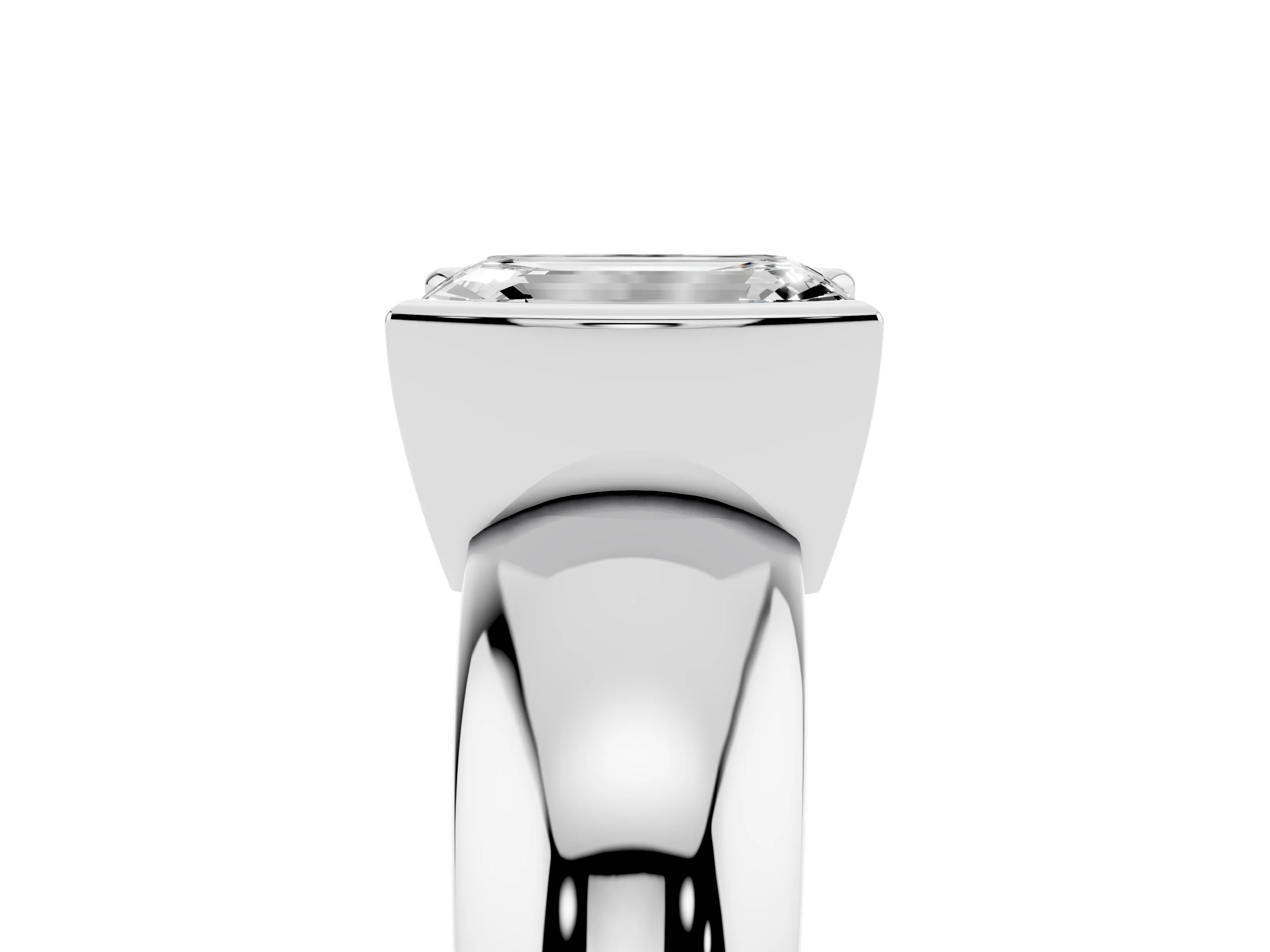Emerald Cut Diamond Solitaire Tension Set Ring Set in White gold with Wide Band