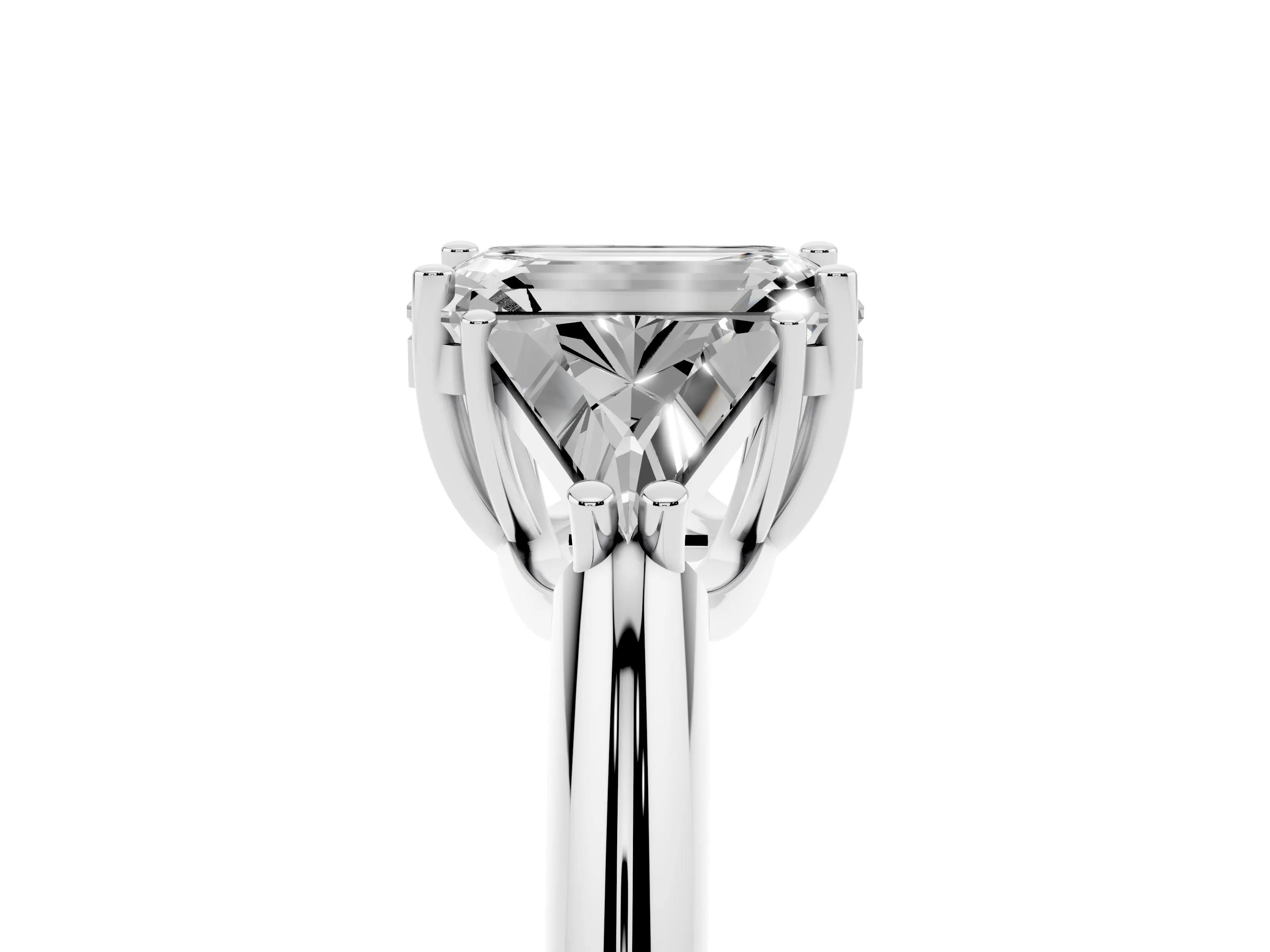 Emerald Cut Diamond Three-Stone Engagement Ring Set in Silver with Trillion Side Stones