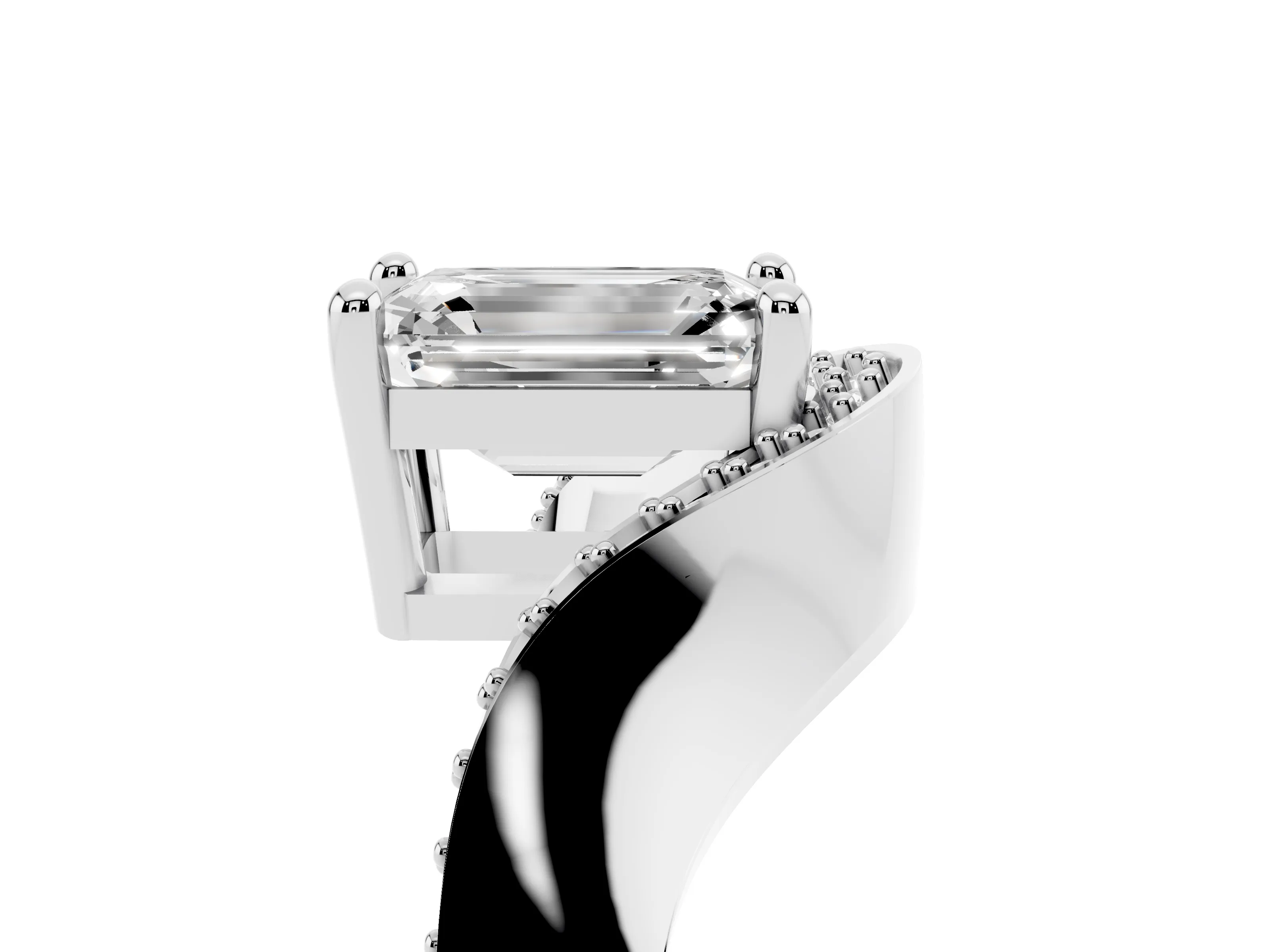 Emerald Cut Diamond Solitaire Engagement Ring Set in Platinum with Pavé Shoulders