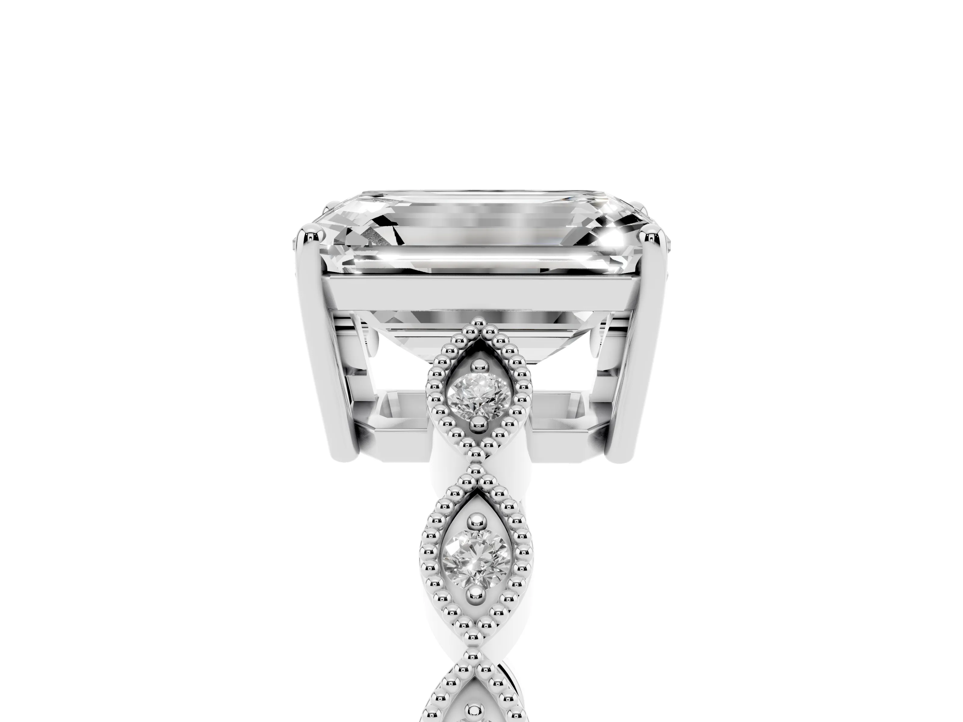 Emerald Cut Diamond Solitaire Ring Set in Silver with Infinity Twist Pavé Band
