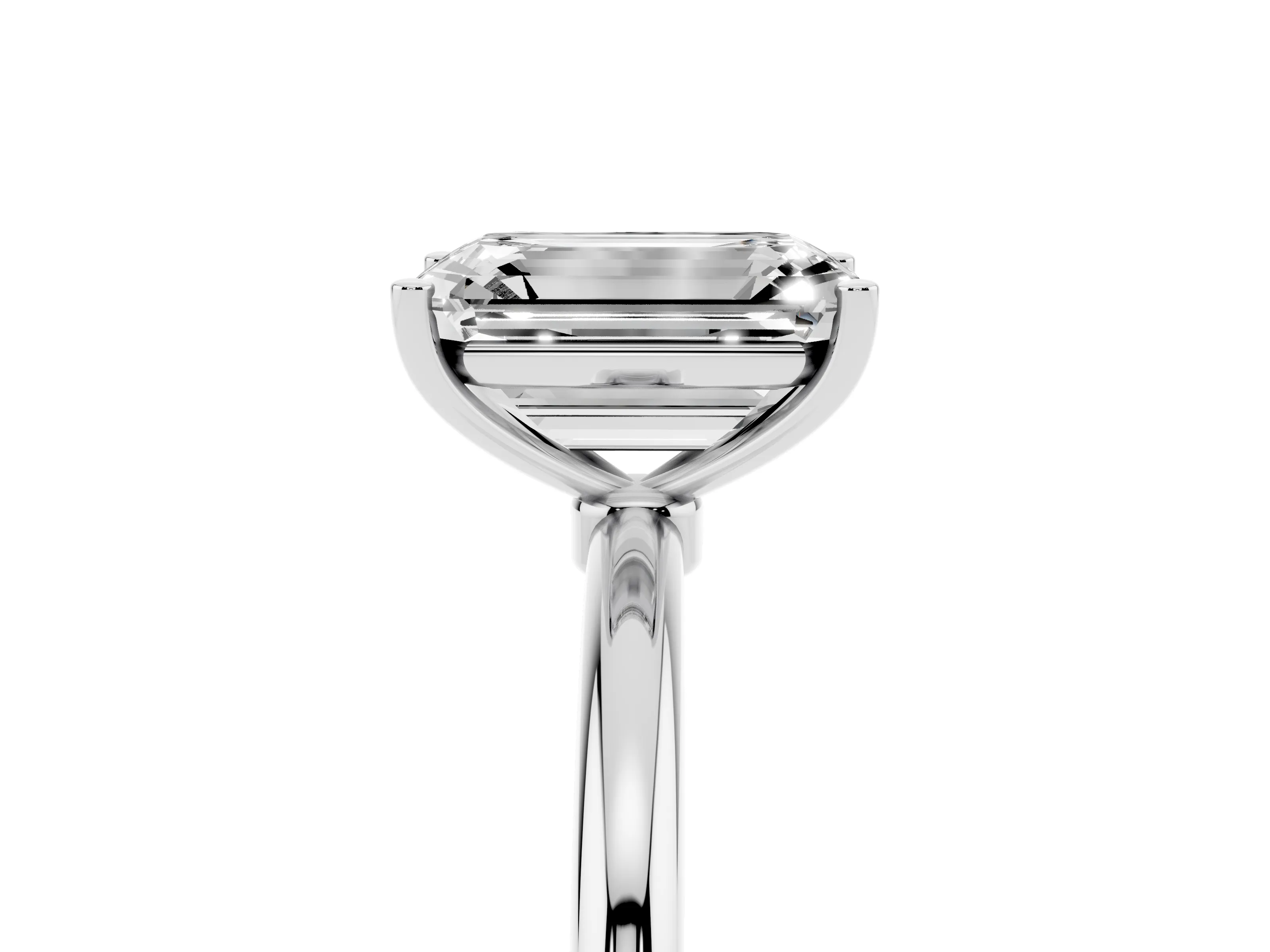 Emerald Cut Diamond Solitaire Engagement Ring Set in Platinum with Thin Band and Prong Setting