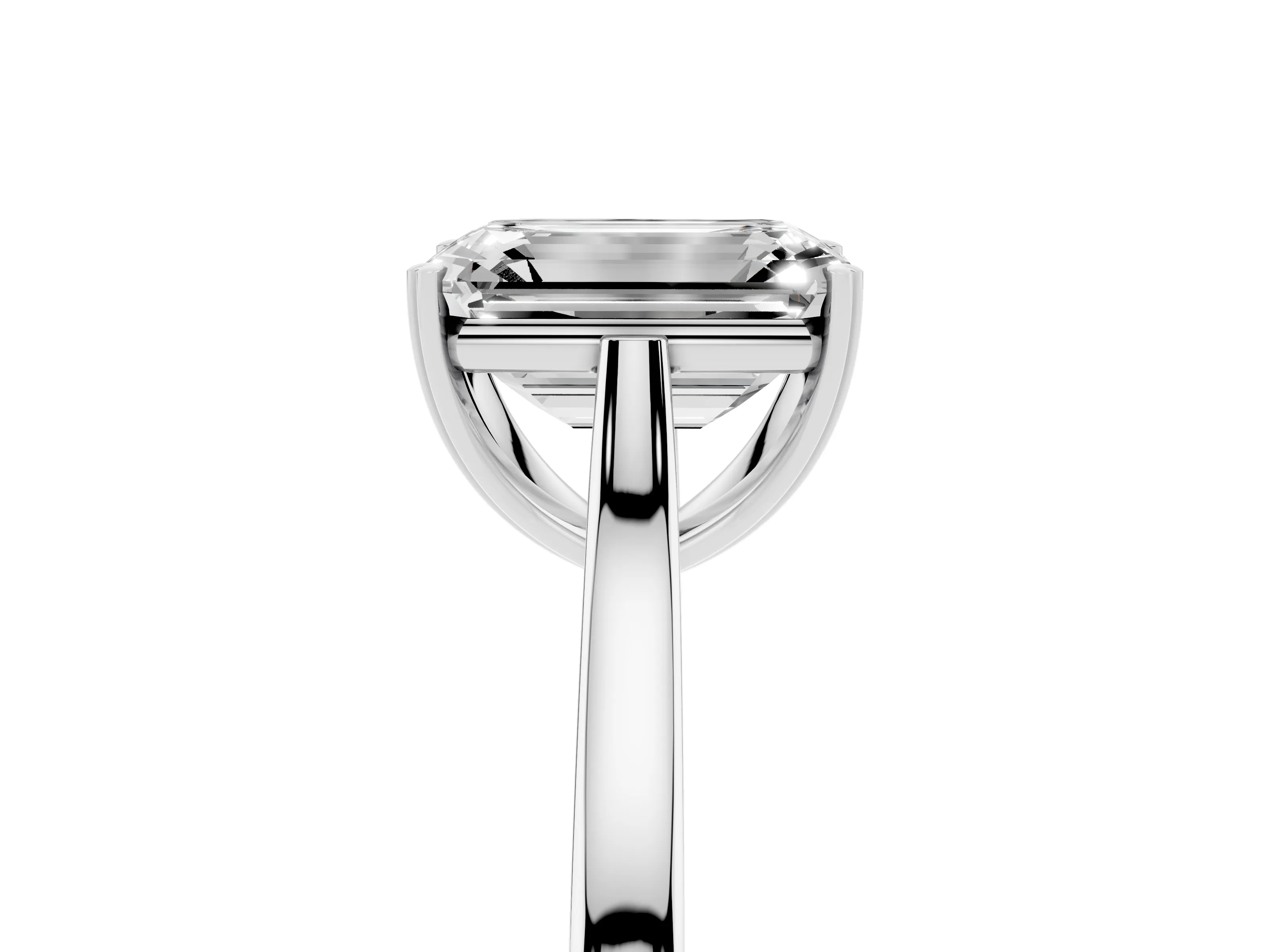 Emerald Cut Diamond Solitaire Heart Prong Engagement Ring Set in White gold with Tapered Band