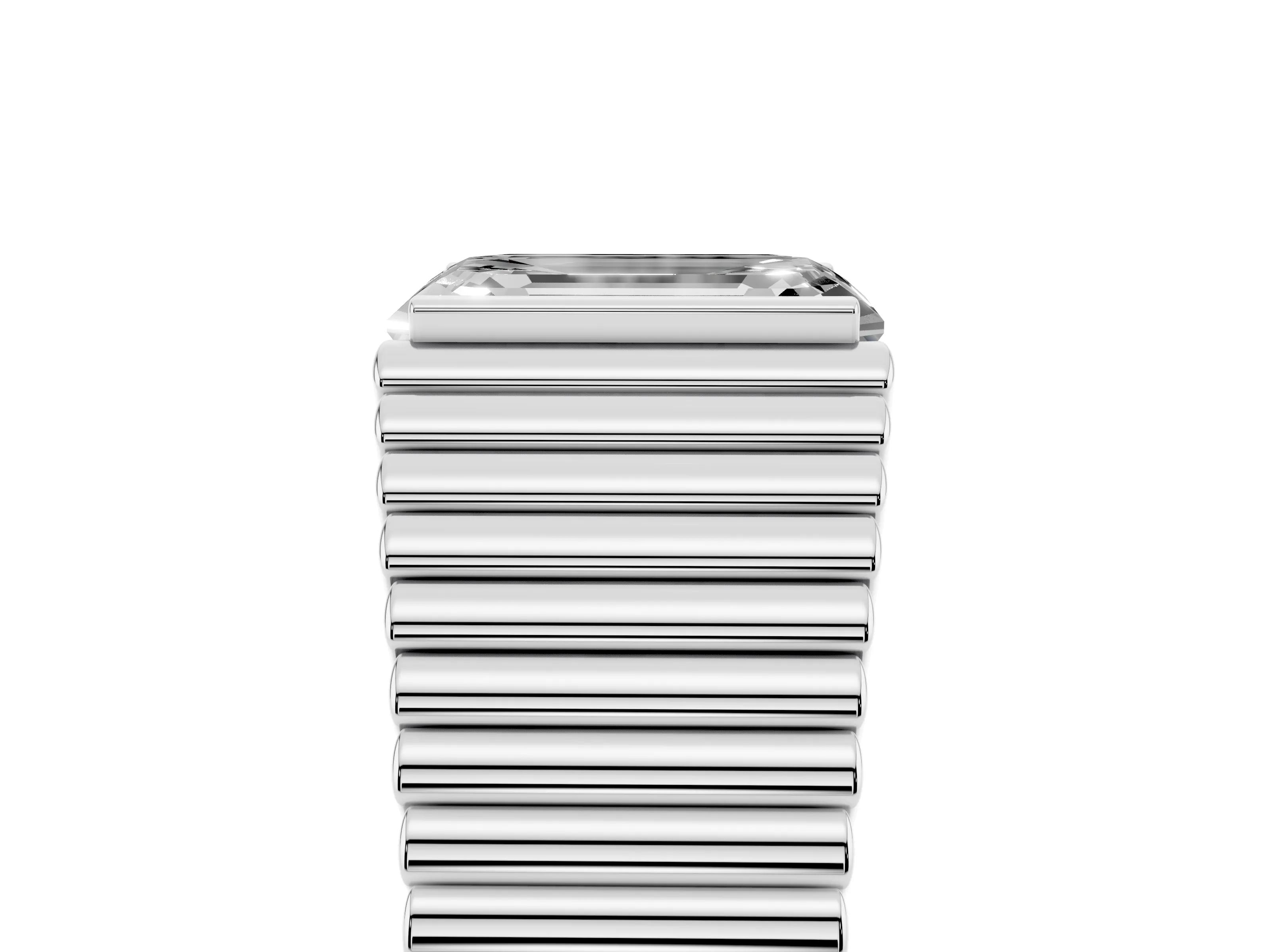 Emerald Cut Diamond Mens Ring Set in Silver with Fluted Band