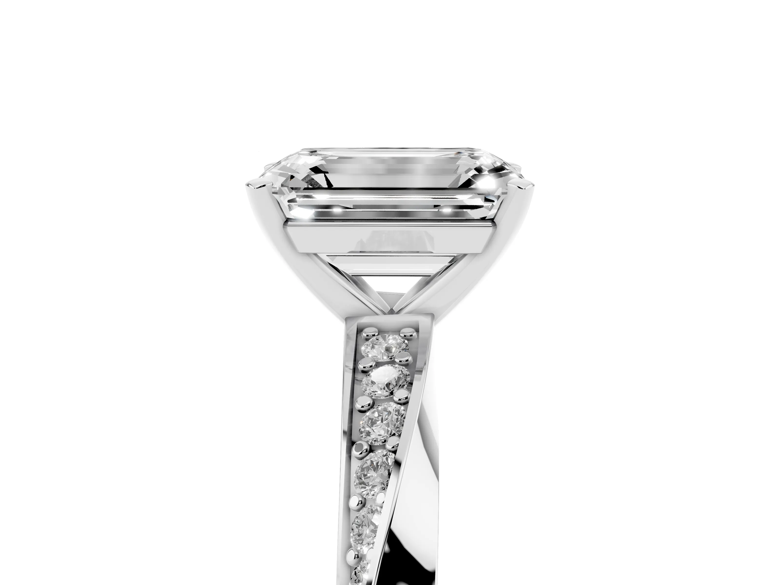 Emerald Cut Diamond Engagement Ring Set in Platinum with Side Stone Accents and Prong Setting