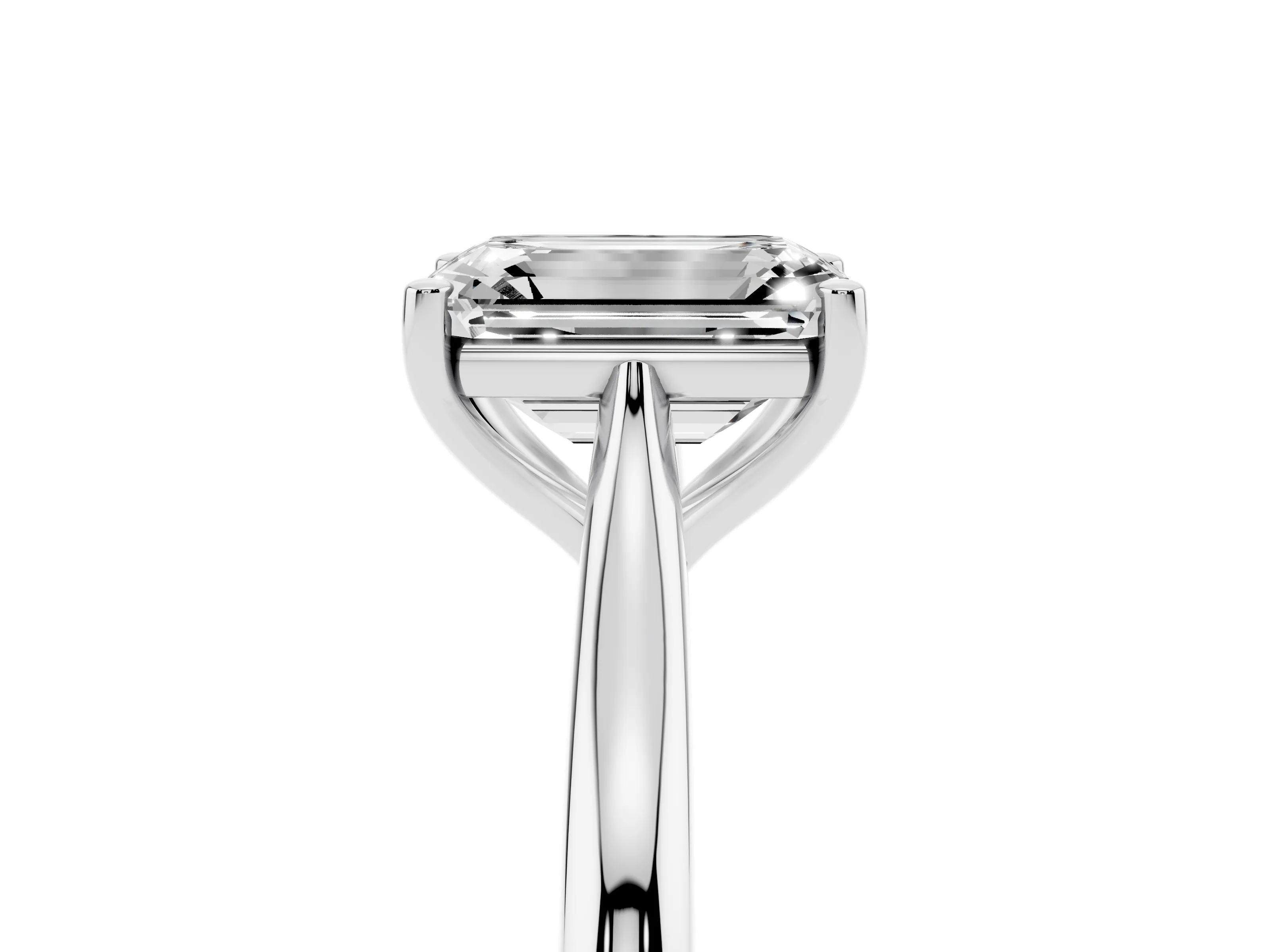 Emerald Cut Diamond Solitaire Ring Set in Silver with Cathedral Band and Prong Setting