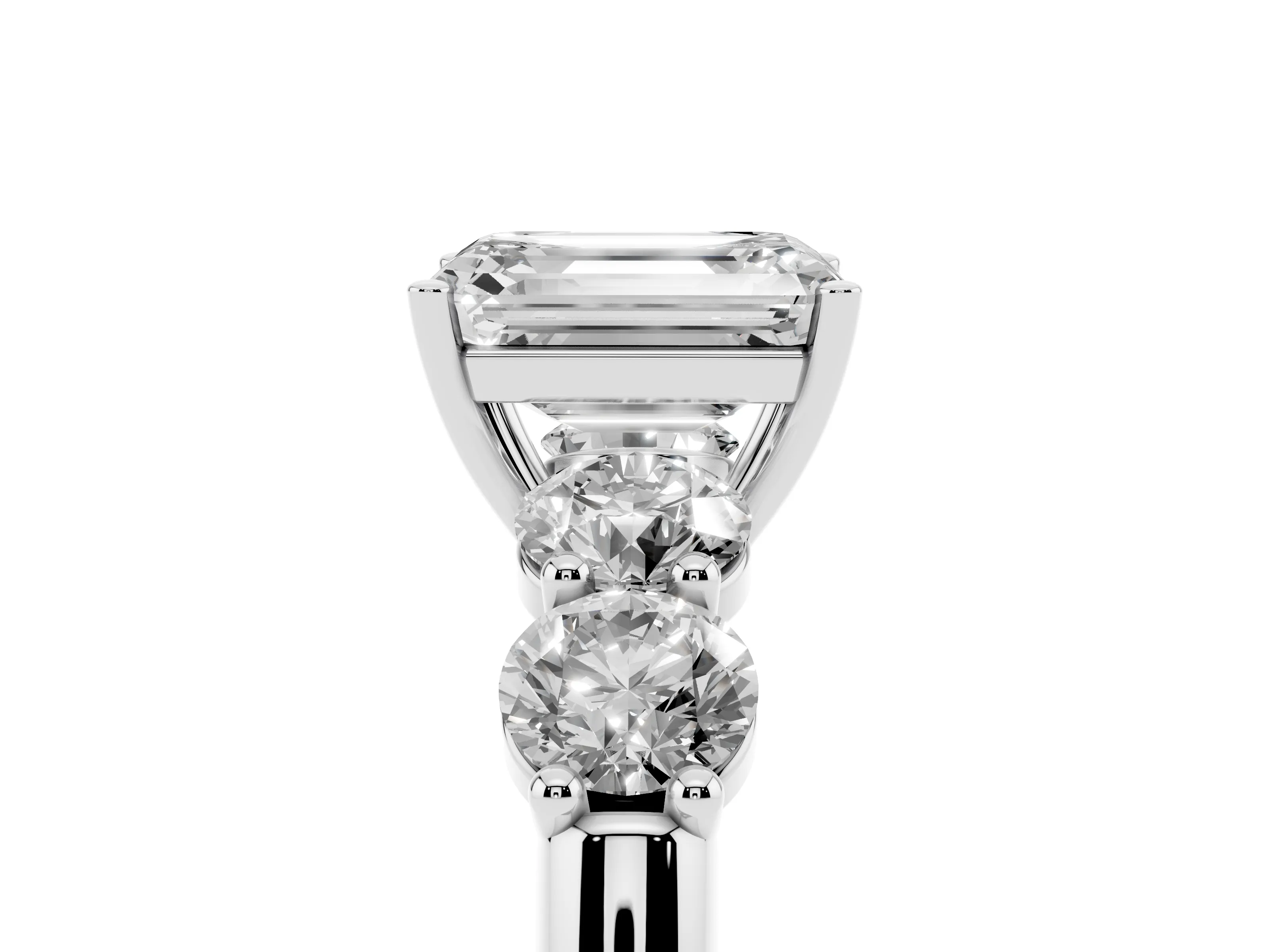 Emerald Cut Diamond Five-Stone Prong Set Ring Set in White gold with Classic Band