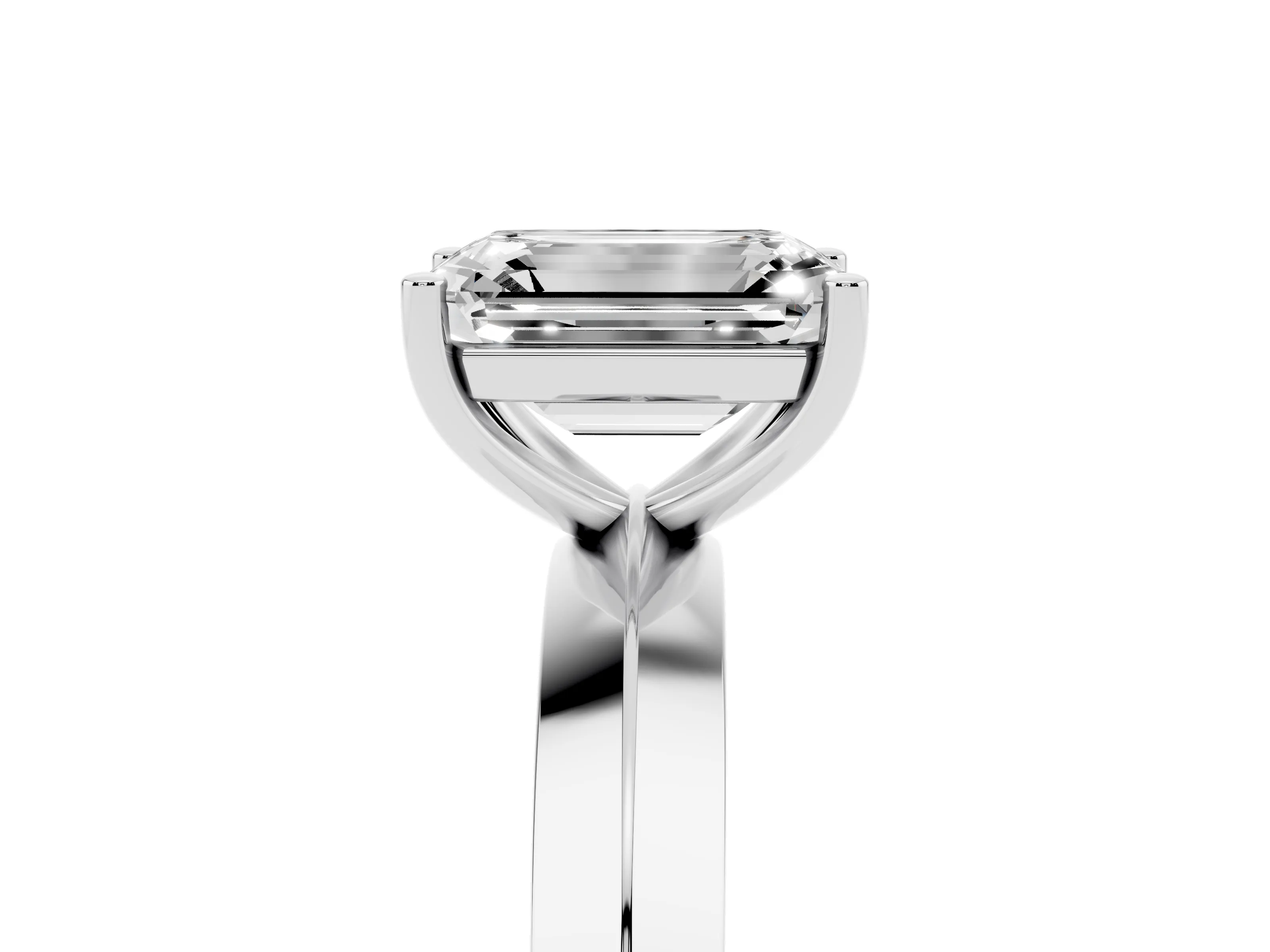 Emerald Cut Diamond Solitaire Engagement Ring Set in Platinum with Flat Band and Prong Setting