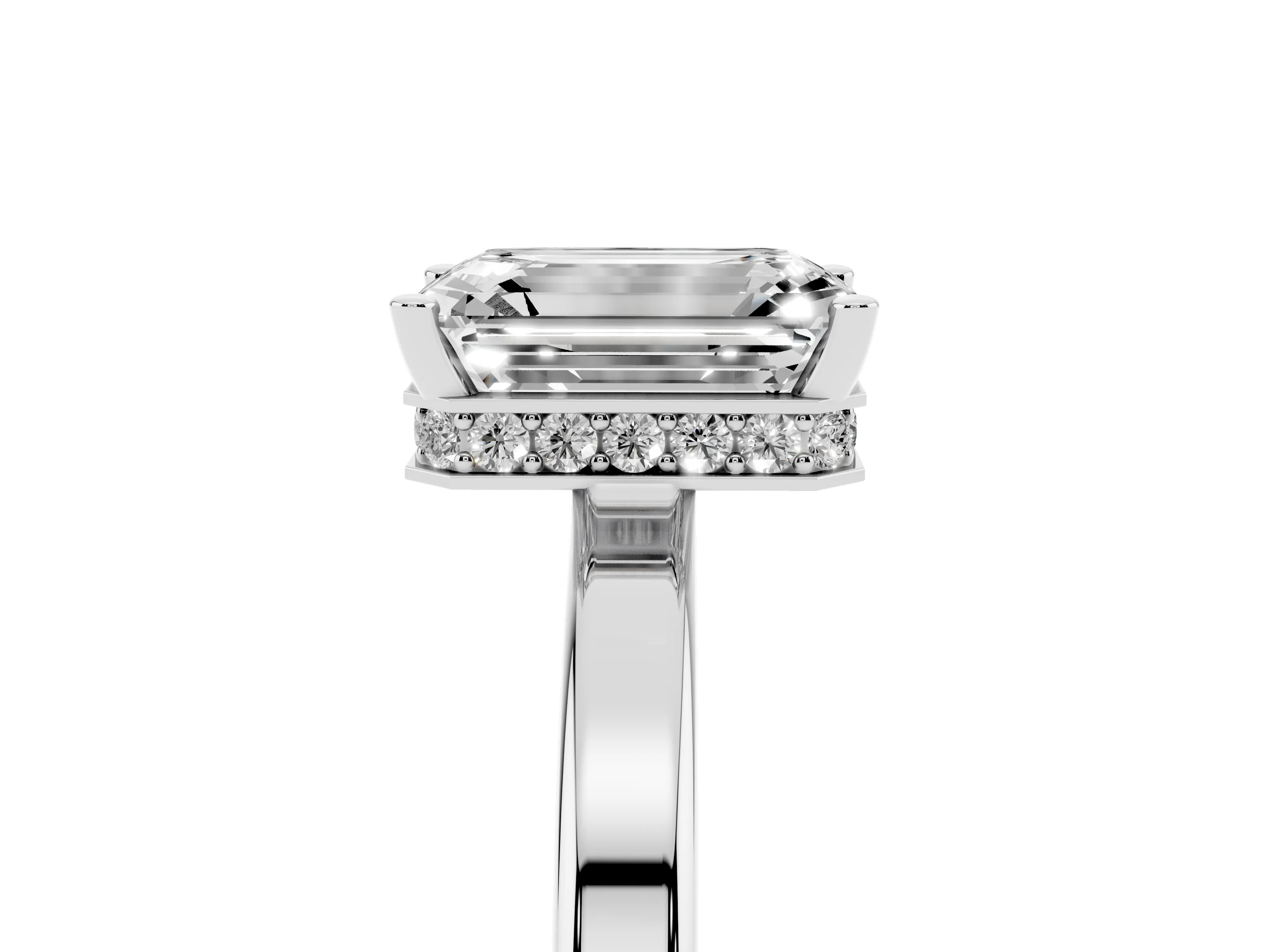 Emerald Cut Diamond Solitaire Engagement Ring Set in Platinum with Prong Setting on a Plain Band