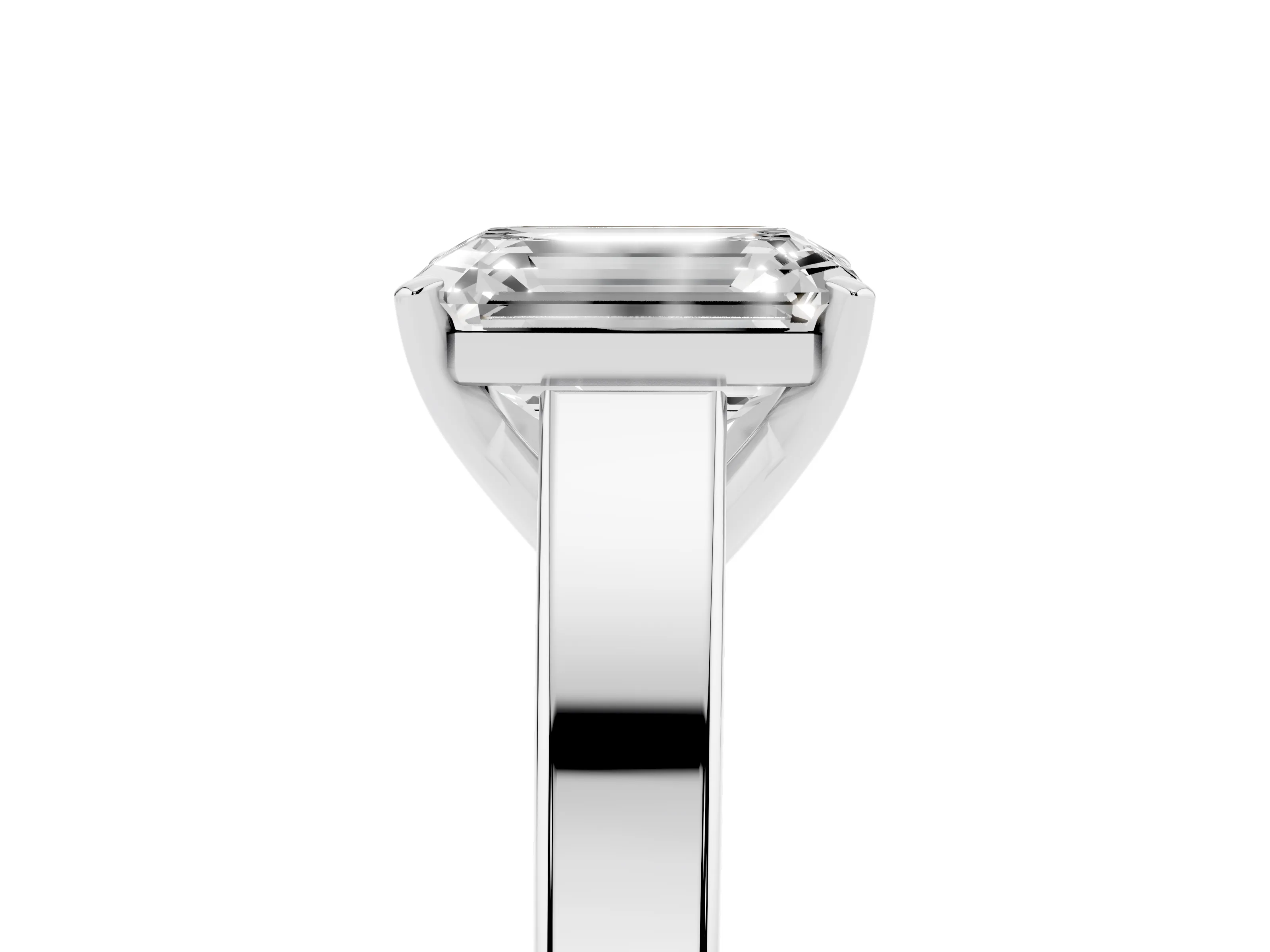 Emerald Cut Diamond Solitaire Engagement Ring Set in Platinum with Prong Setting and Tapered Band