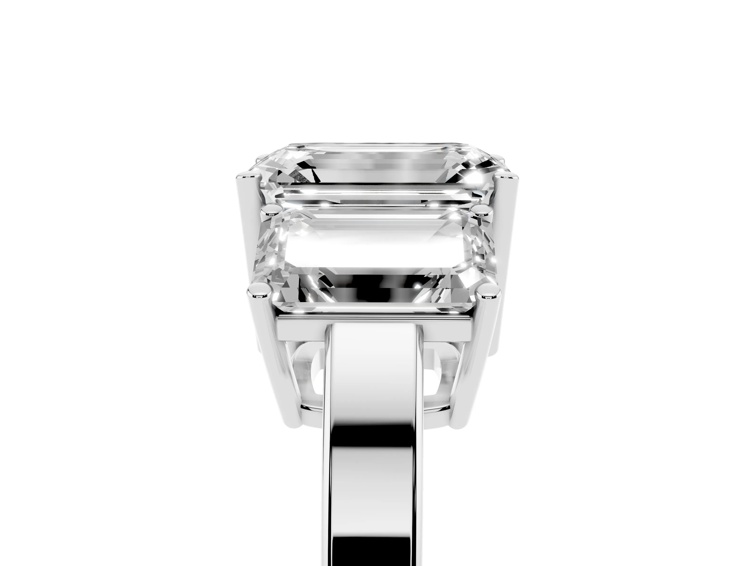 Emerald Cut Diamond Three-Stone Engagement Ring Set in Silver with Flat Band