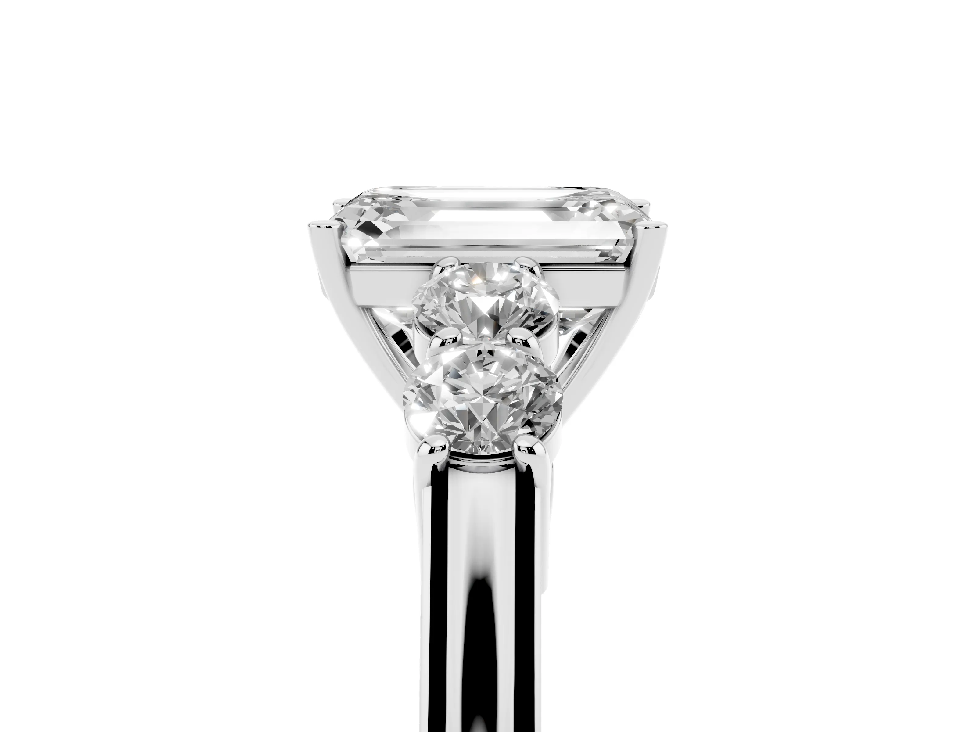 Emerald Cut Diamond Five-Stone Prong Set Band Ring Set in White gold with Polished Band