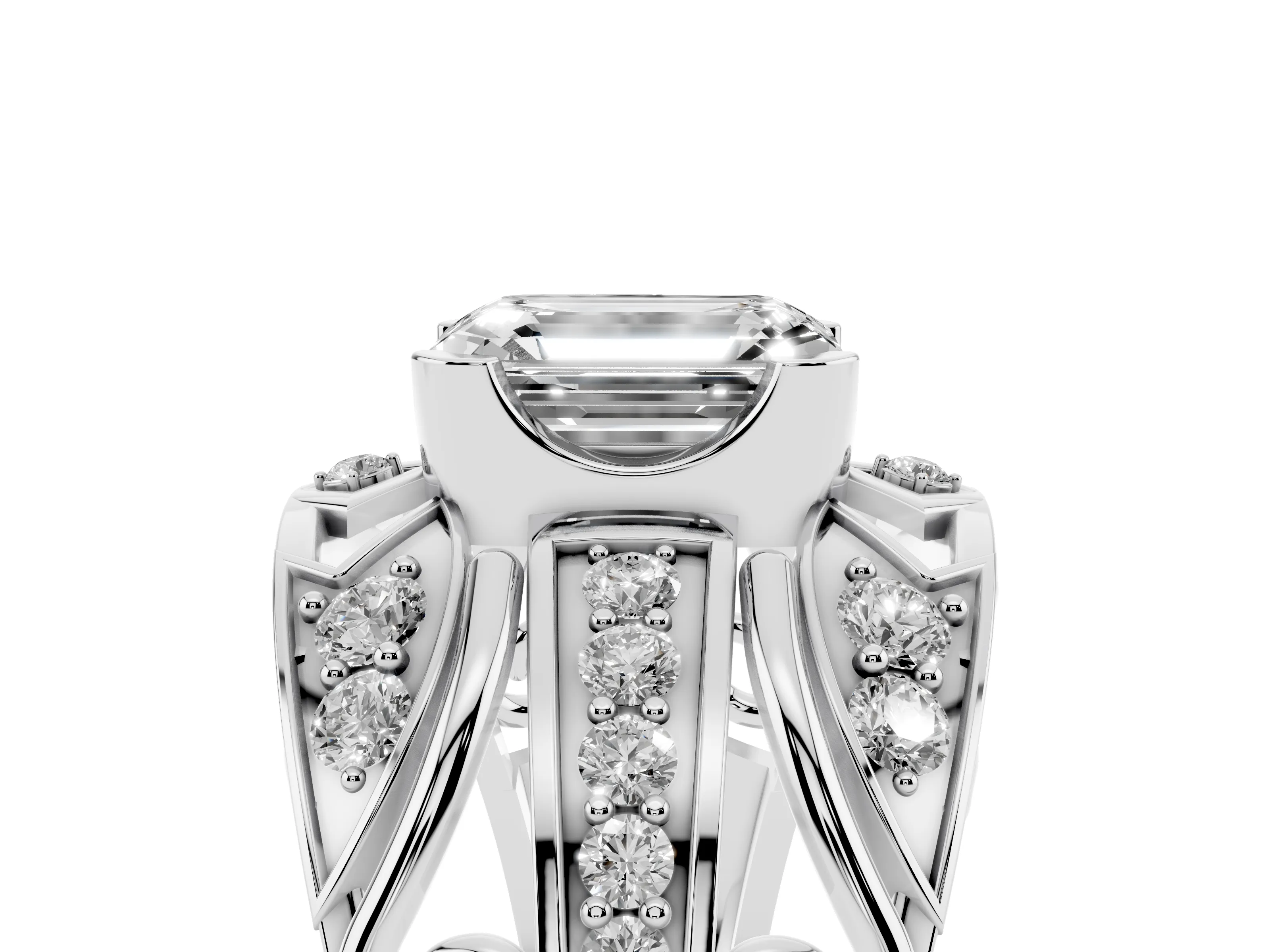 Emerald Cut Diamond Art Deco Ring Set in Platinum with Pavé Split Shank