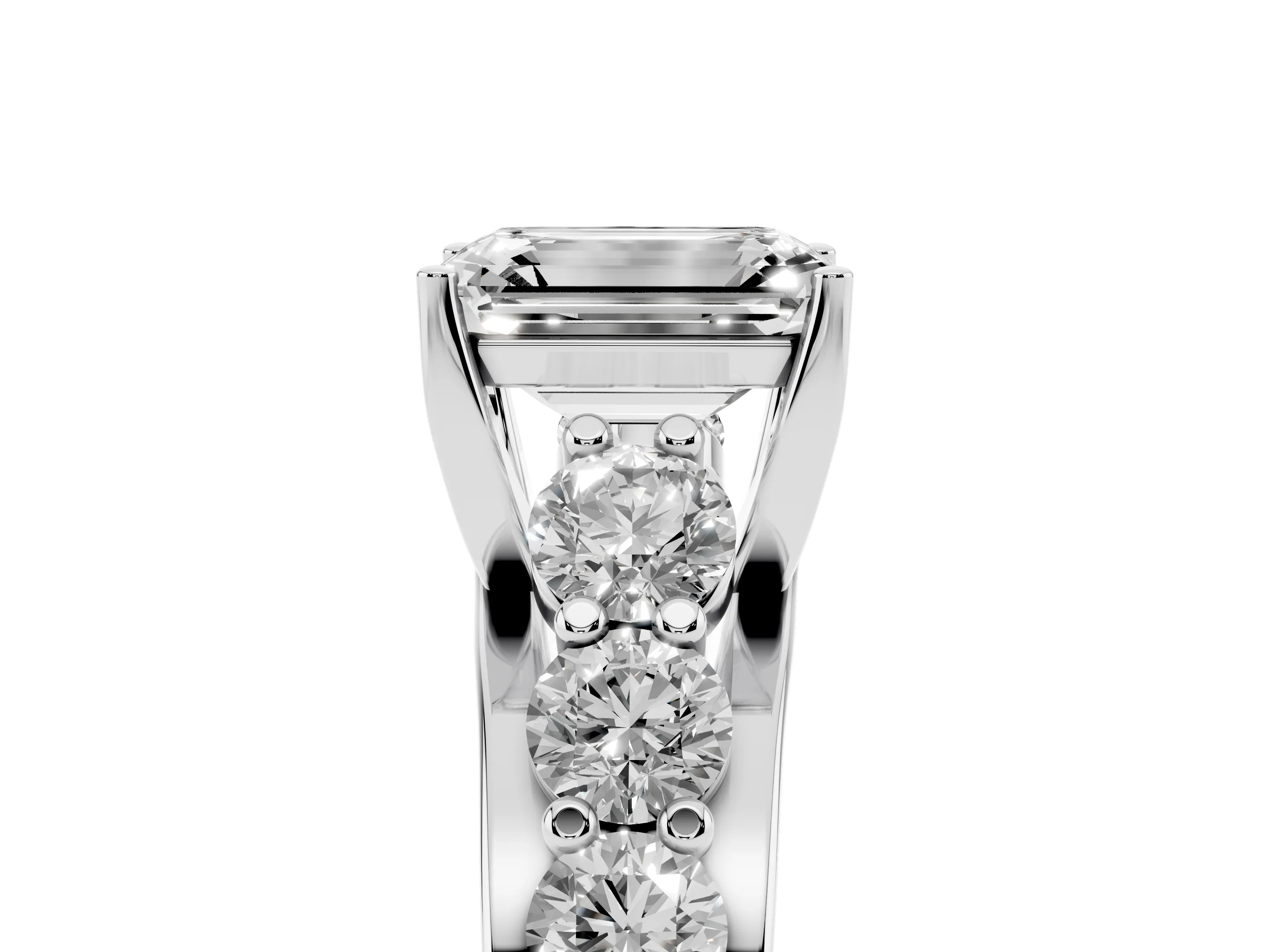 Emerald Cut Diamond Pavé Engagement Ring Set in White gold with Prong Setting