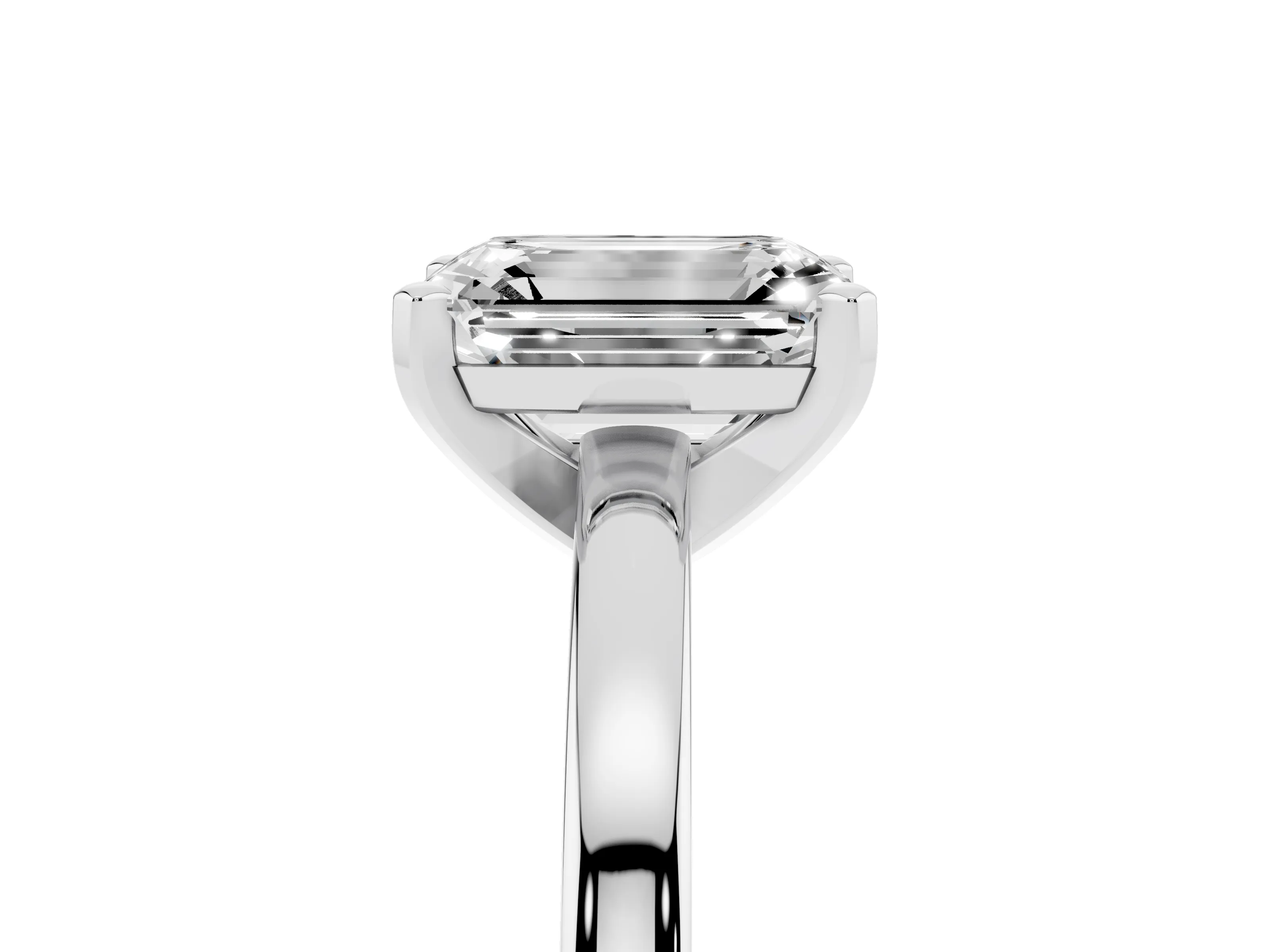 Emerald Cut Diamond Solitaire Engagement Ring Set in Platinum with Prong Setting on a Classic Band