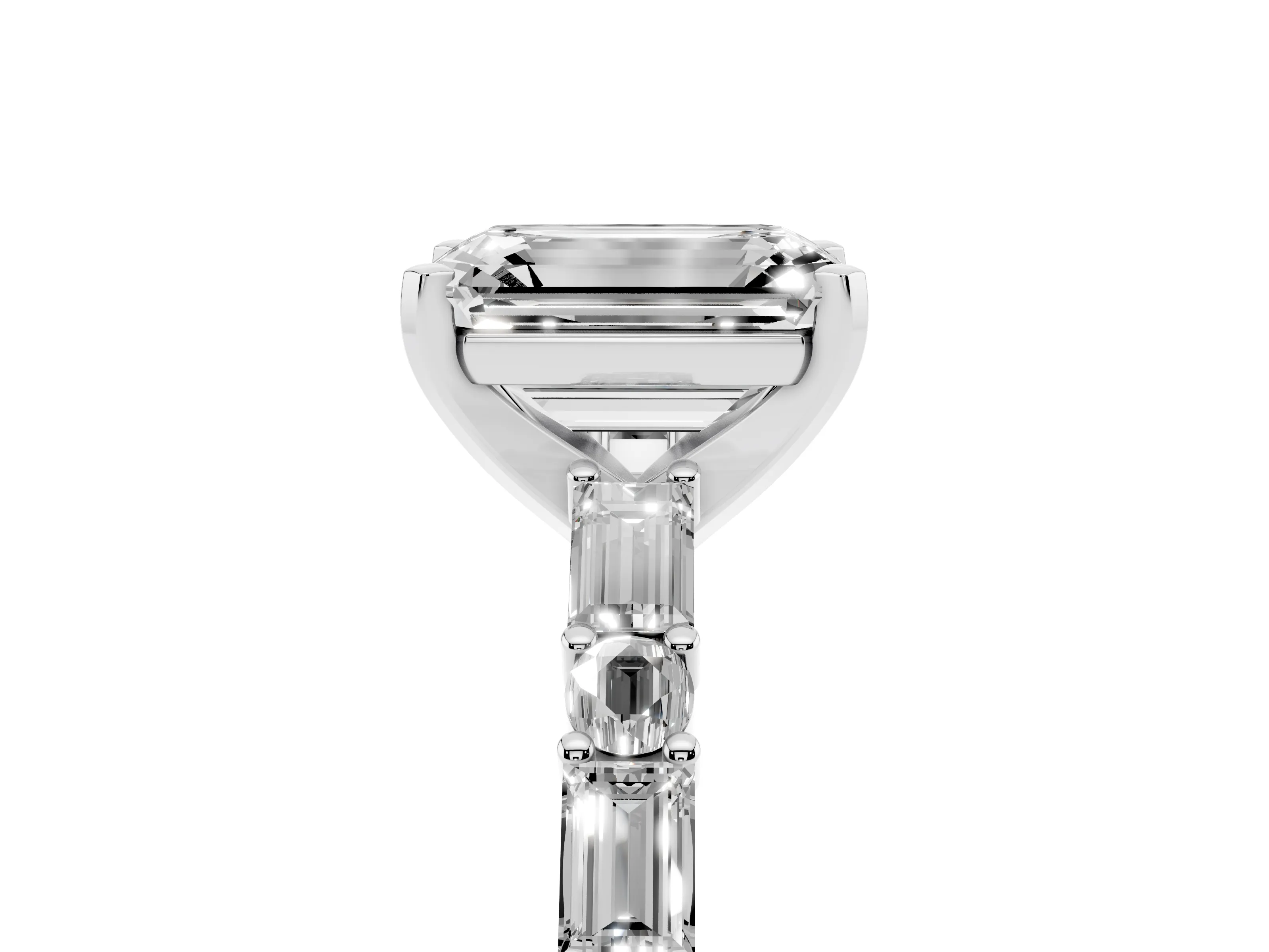 Emerald Cut Diamond Solitaire Set in Platinum with Side Baguettes and Channel Set Band