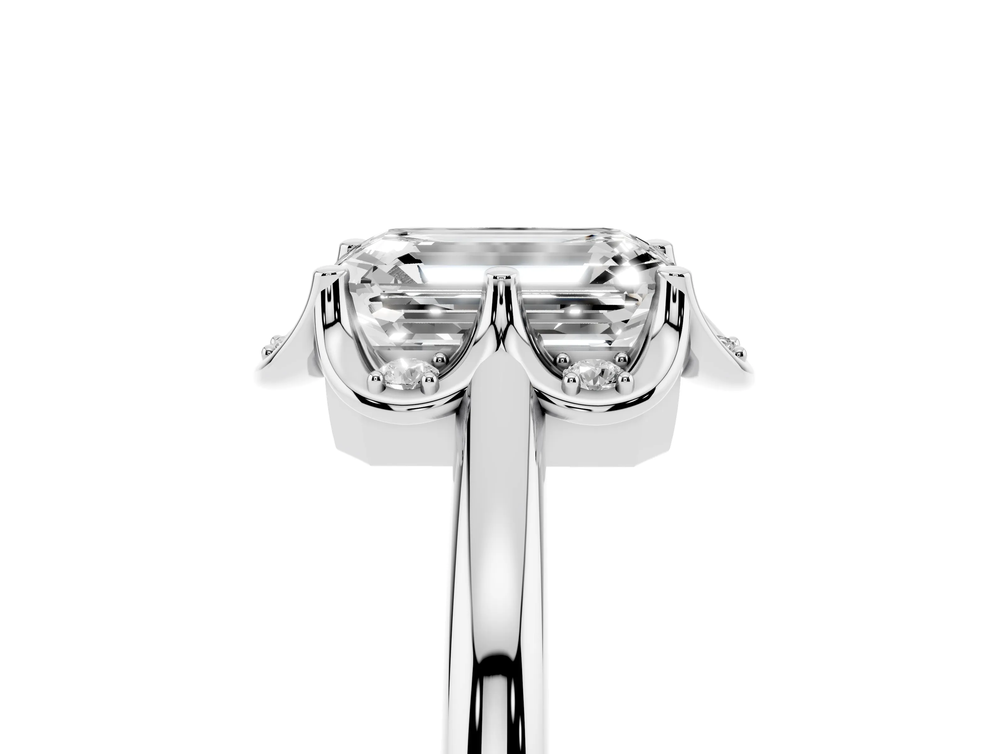 Emerald Cut Diamond Round Cluster Halo Ring Set in Platinum with Solitaire Band and Prong Setting