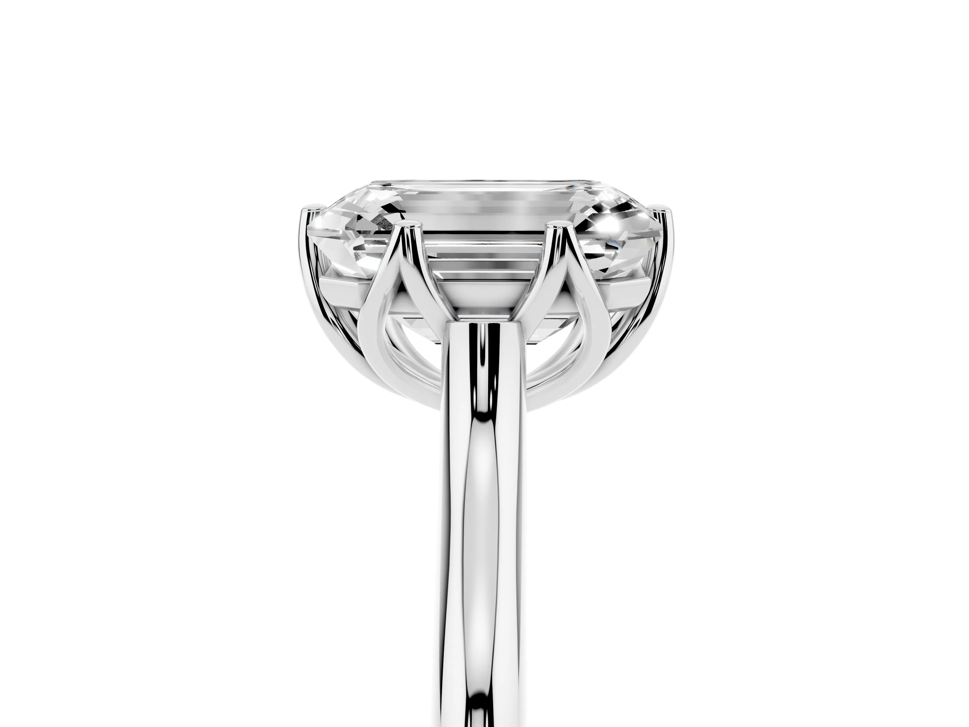Emerald Cut Diamond Solitaire Cathedral Ring Set in Silver with Prong Setting
